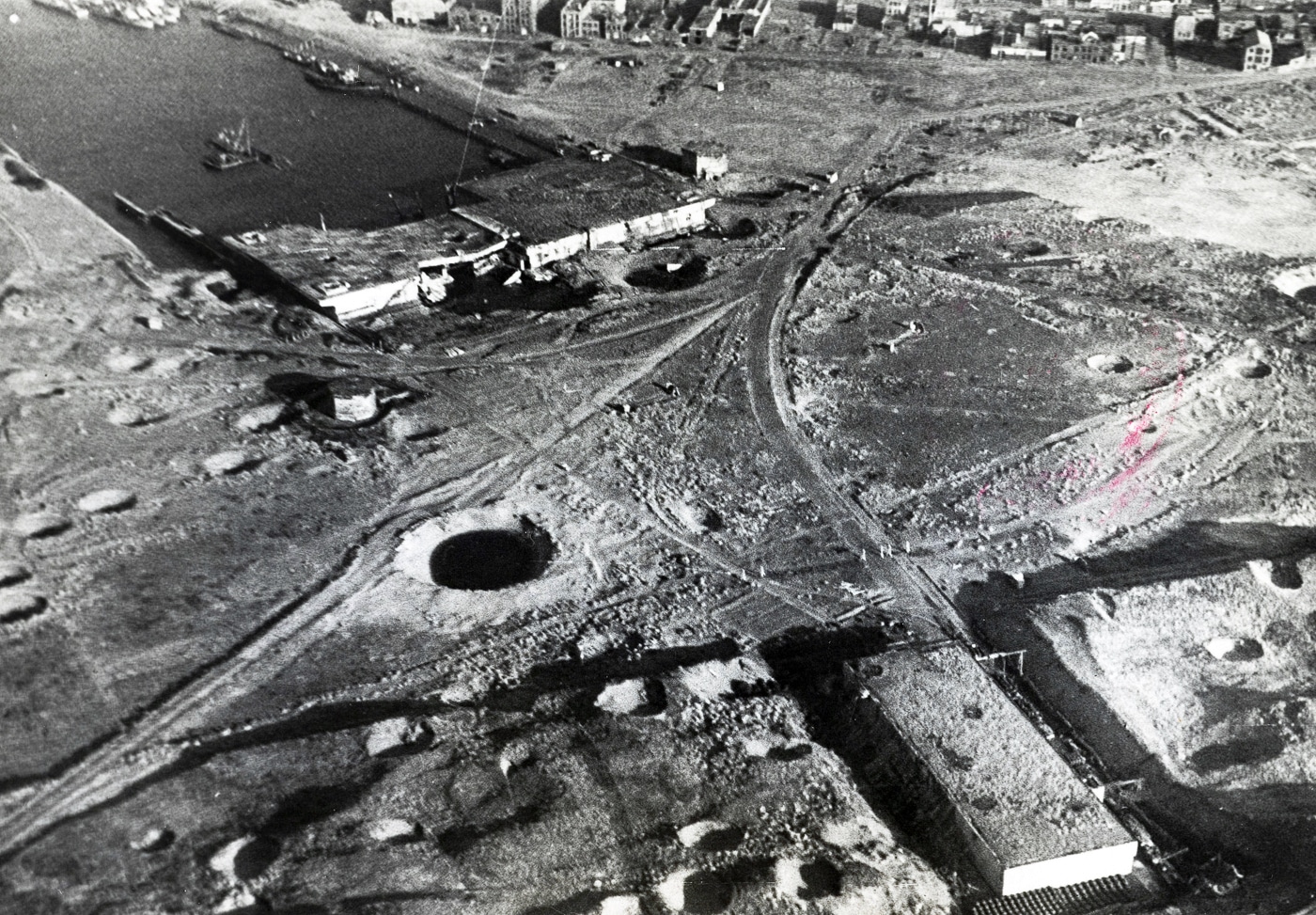 Tallboy bomb craters near the U-boat pens at Ijmuiden Holland