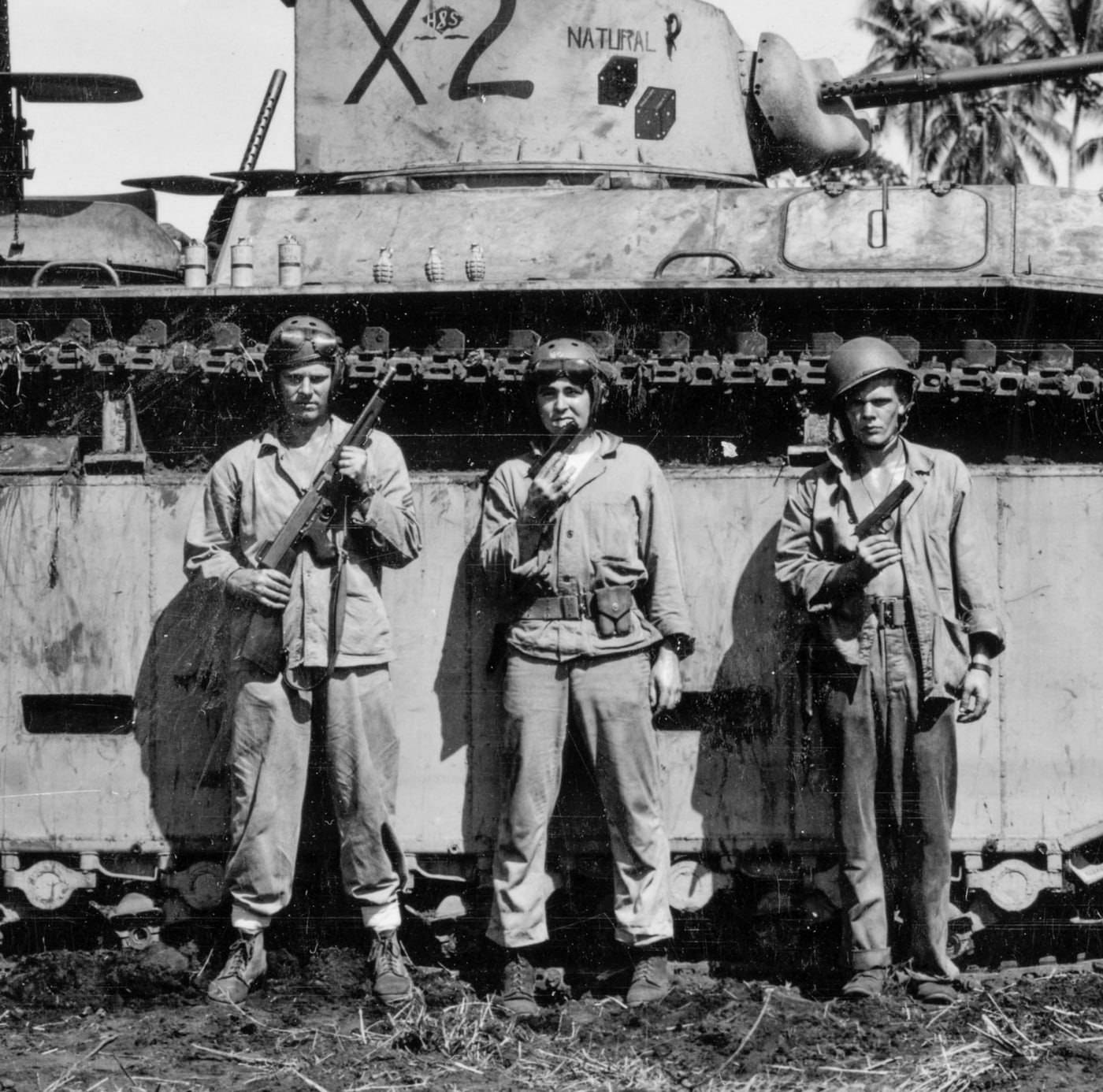 US crew of amphibious tractor equipped with M1911 pistols and M1928 smg