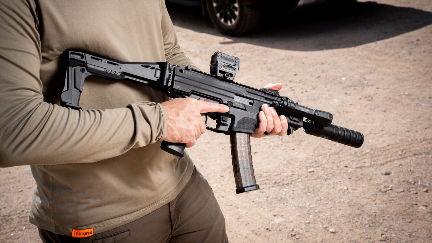 author carrying Kuna with Stab brace mounted