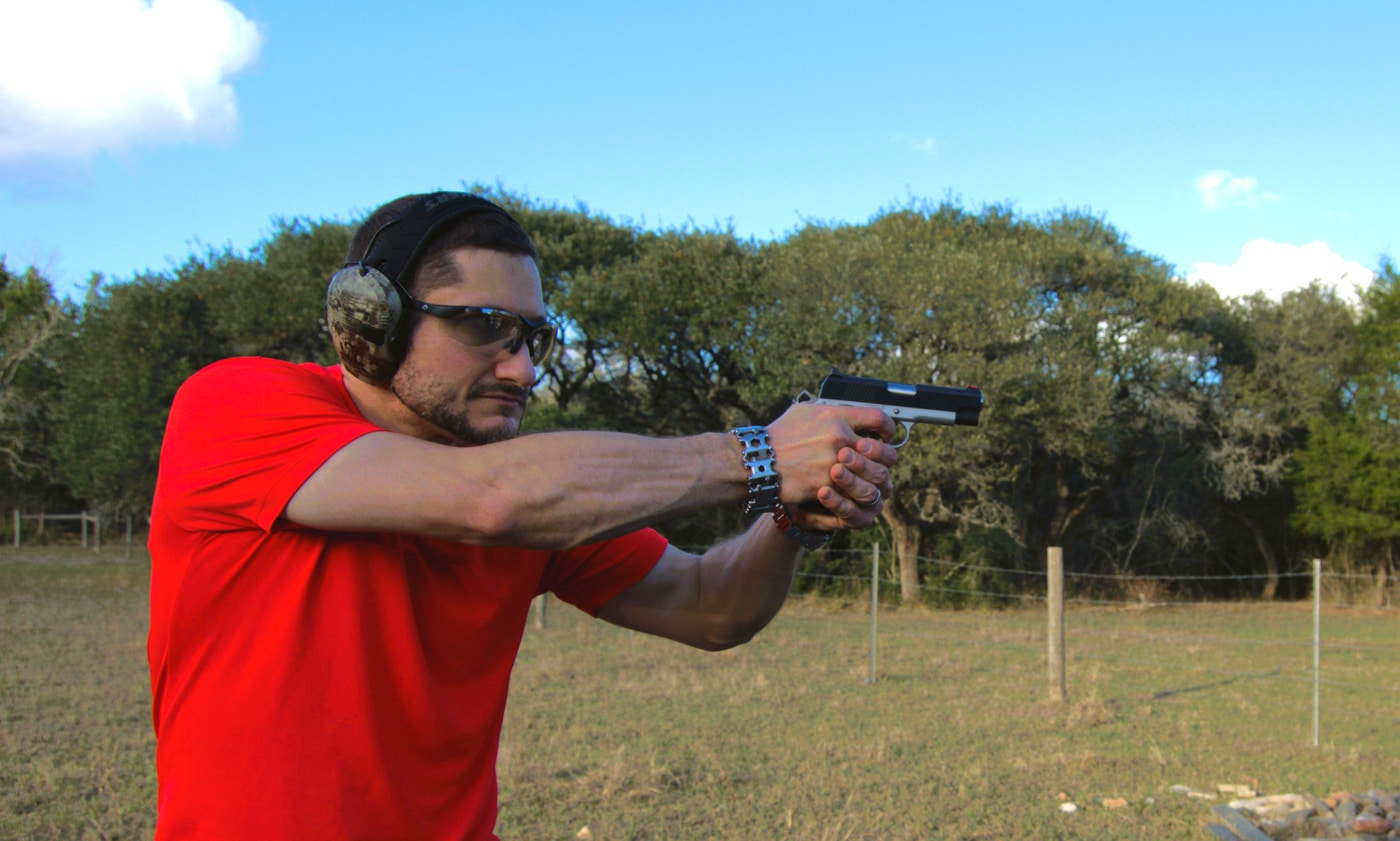 author testing the Ronin EMP 1911 9mm on the shooting range