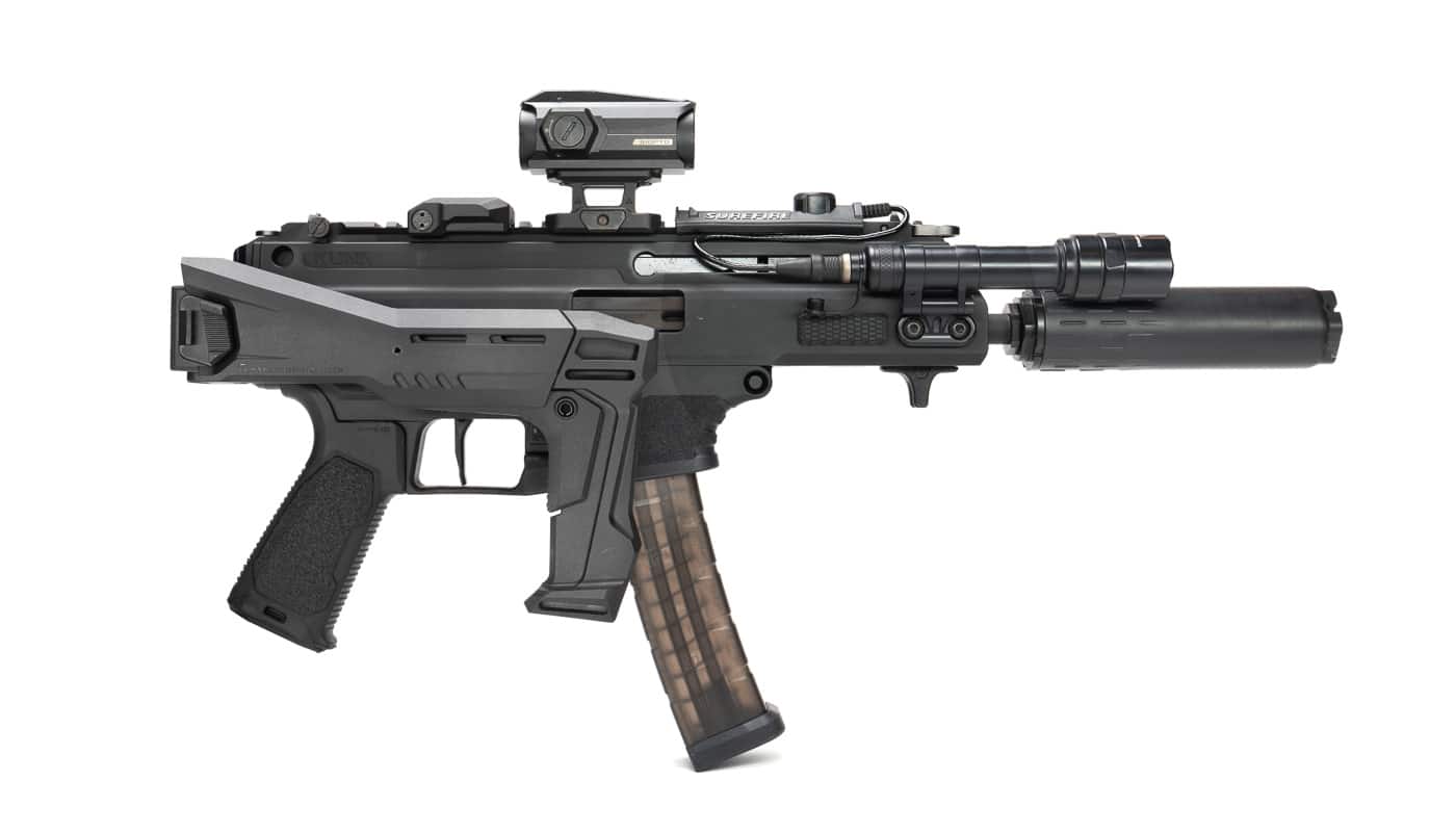 folding stock displayed during the review
