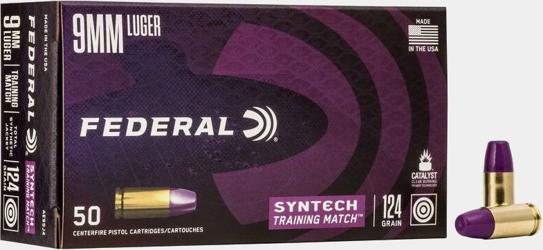 Federal Syntech Training Match 9mm Luger 124 gr. Syntech Jacket Flat Nose