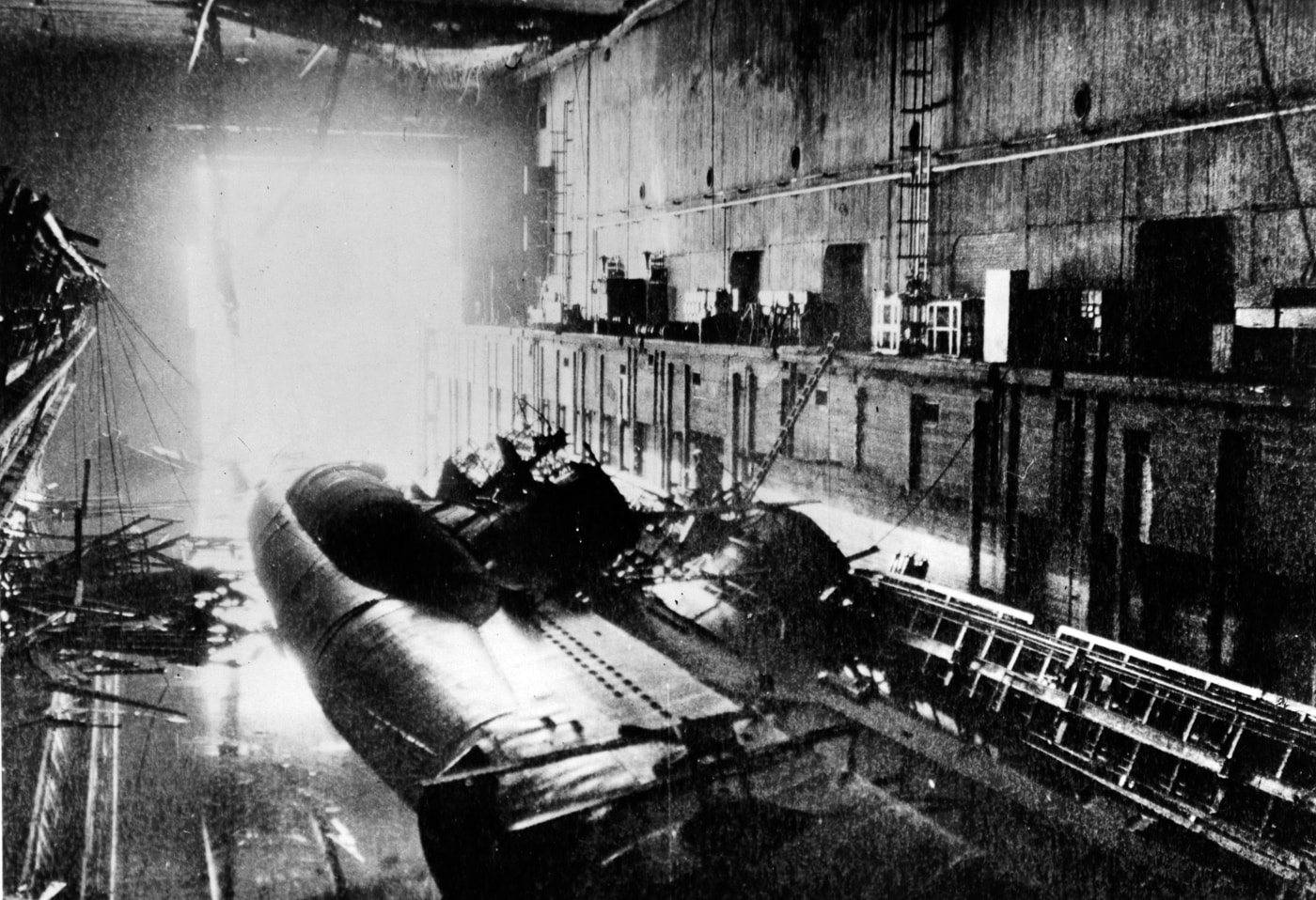 result of Tallboy bomb attack on Hamburg submarine pens April 1945