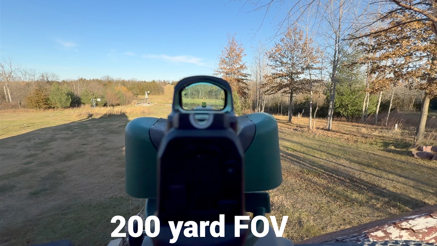 sighting target through the red dot sight at 200 yards