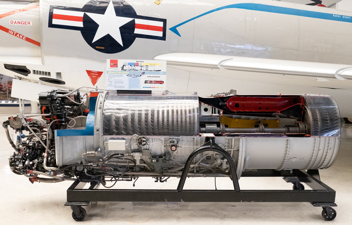 Allison J71 turbojet engine next to F3H Demon