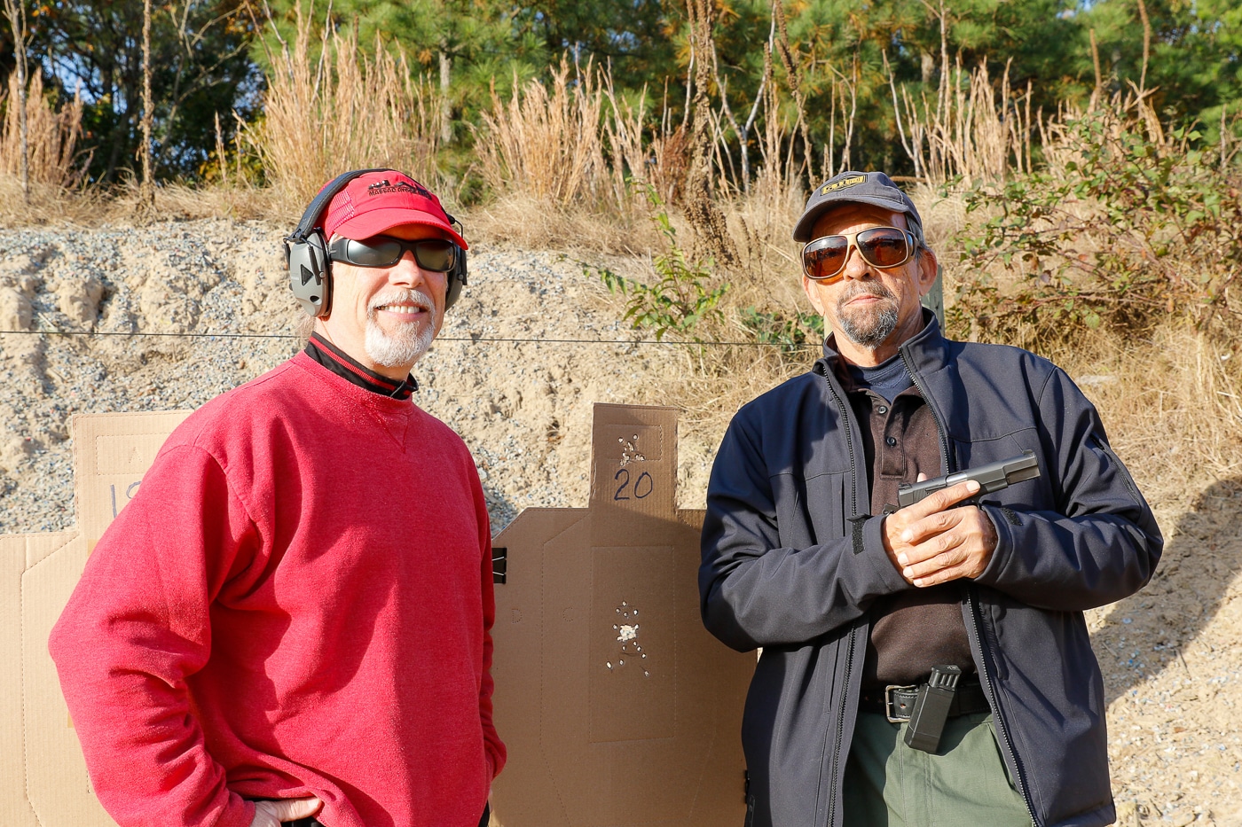 Justin Opinion and Massad Ayoob at shooting range with SA-35