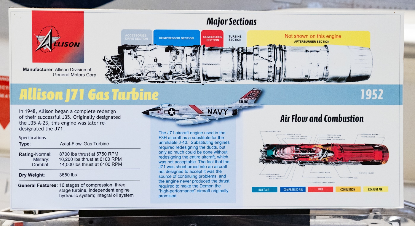 diagram explaining the major sections of the Allison J71 gas turbine jet engine