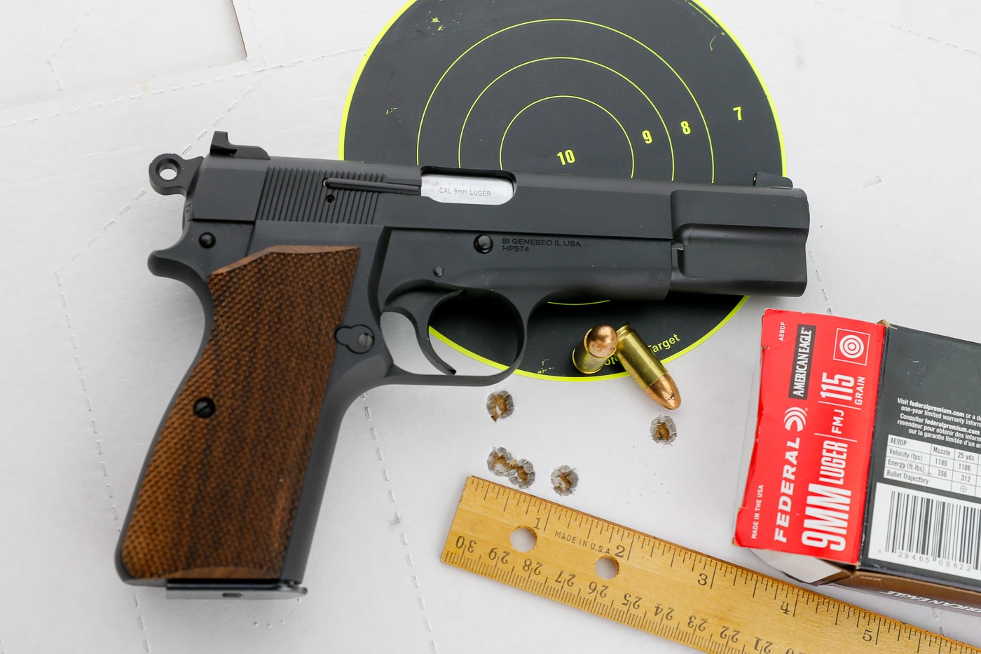 out of the box this Springfield Armory SA-35 shot a 2-inch 25 yard group with inexpensive practice FMJ ammo