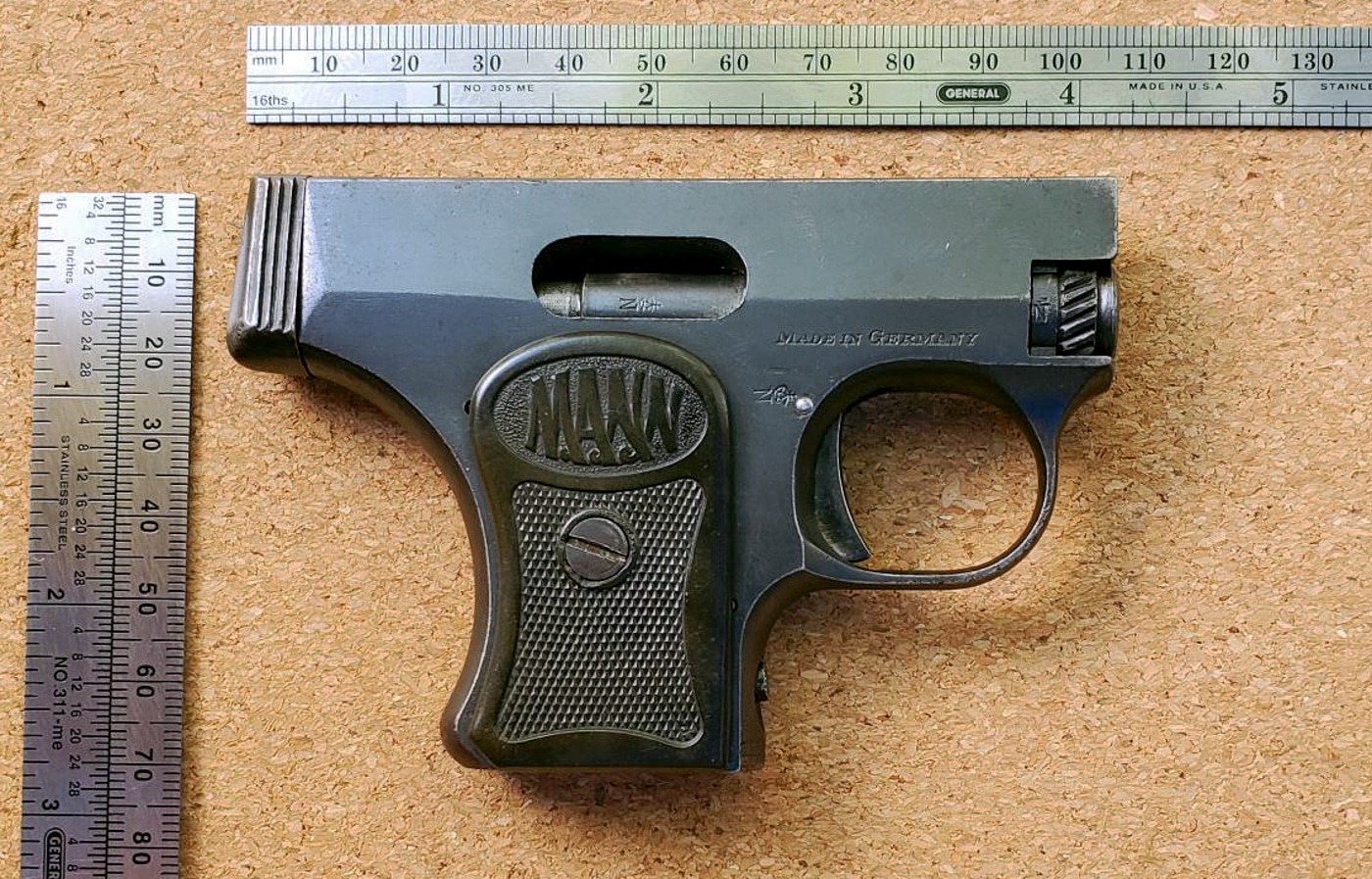 size of Fritz Mann pistol Model 1921