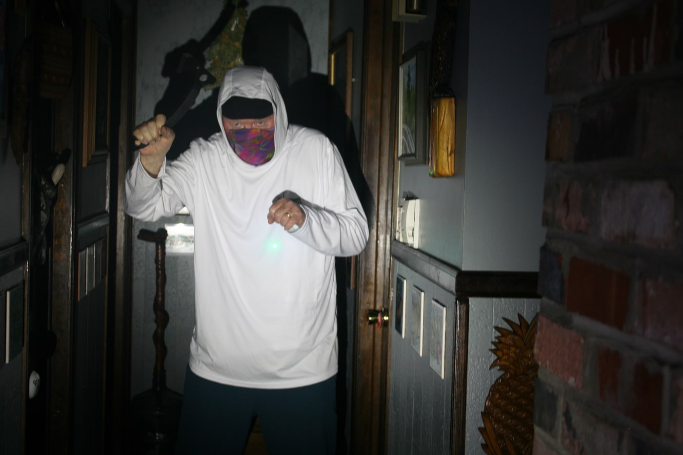 using a pistol with a white light and green laser for self defense