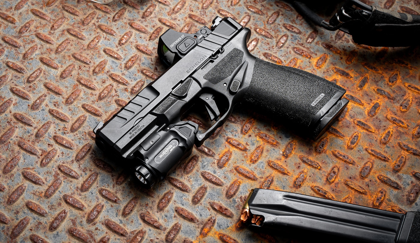Echelon 4.0FC pistol with Surefire weaponlight and Defender-ST red dot for NTOA award