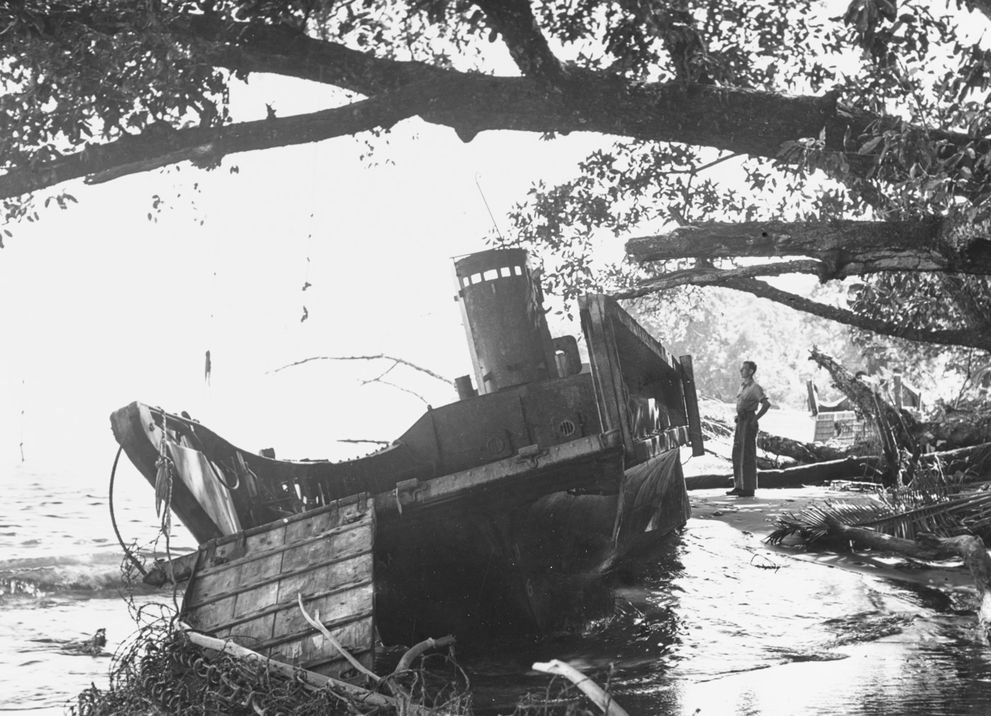 Japanese Daihatsu class landing craft on Guadalcanal beach