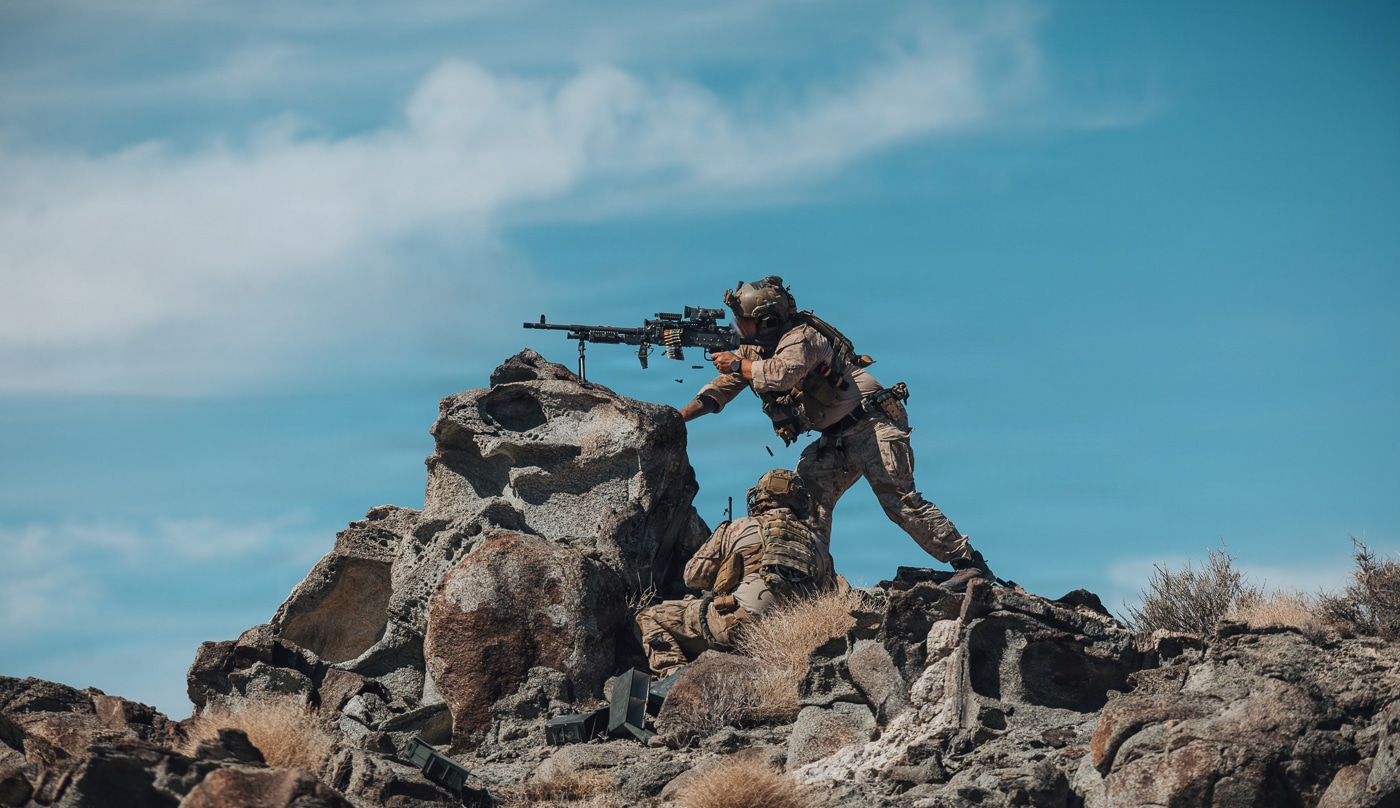 Marine Raider fires M240B during training in 2025