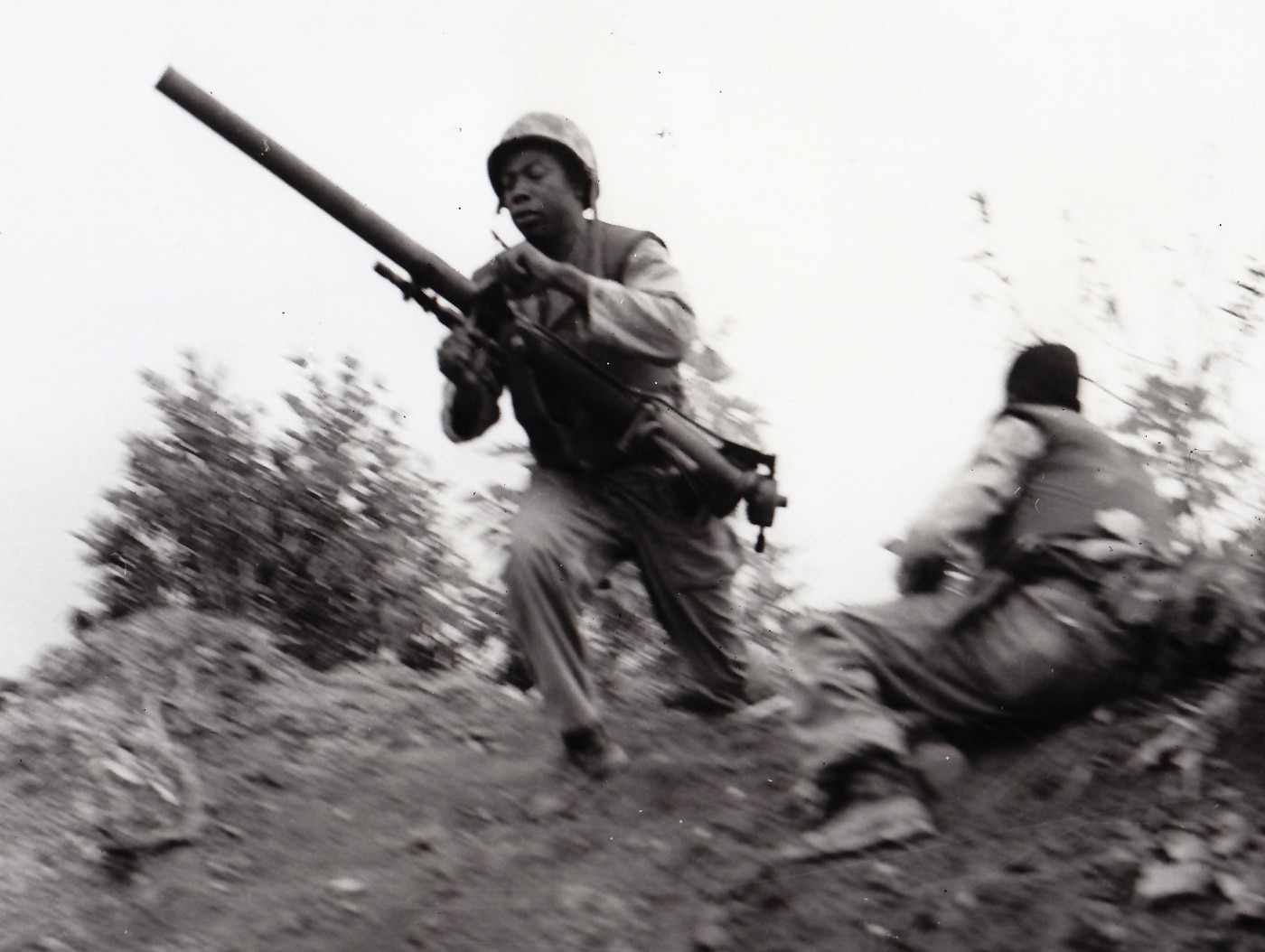 Marine changes position after firing his M18 recoilless rifle during Korean War in 1953