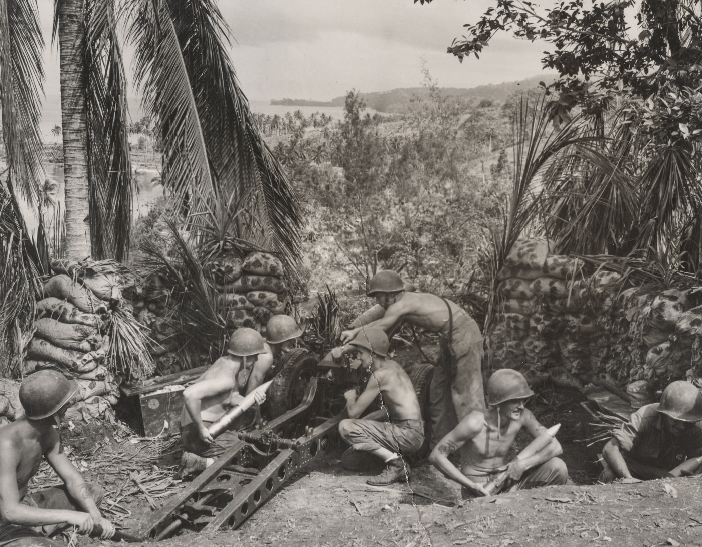 Marines operate artillery on Guadalcanal