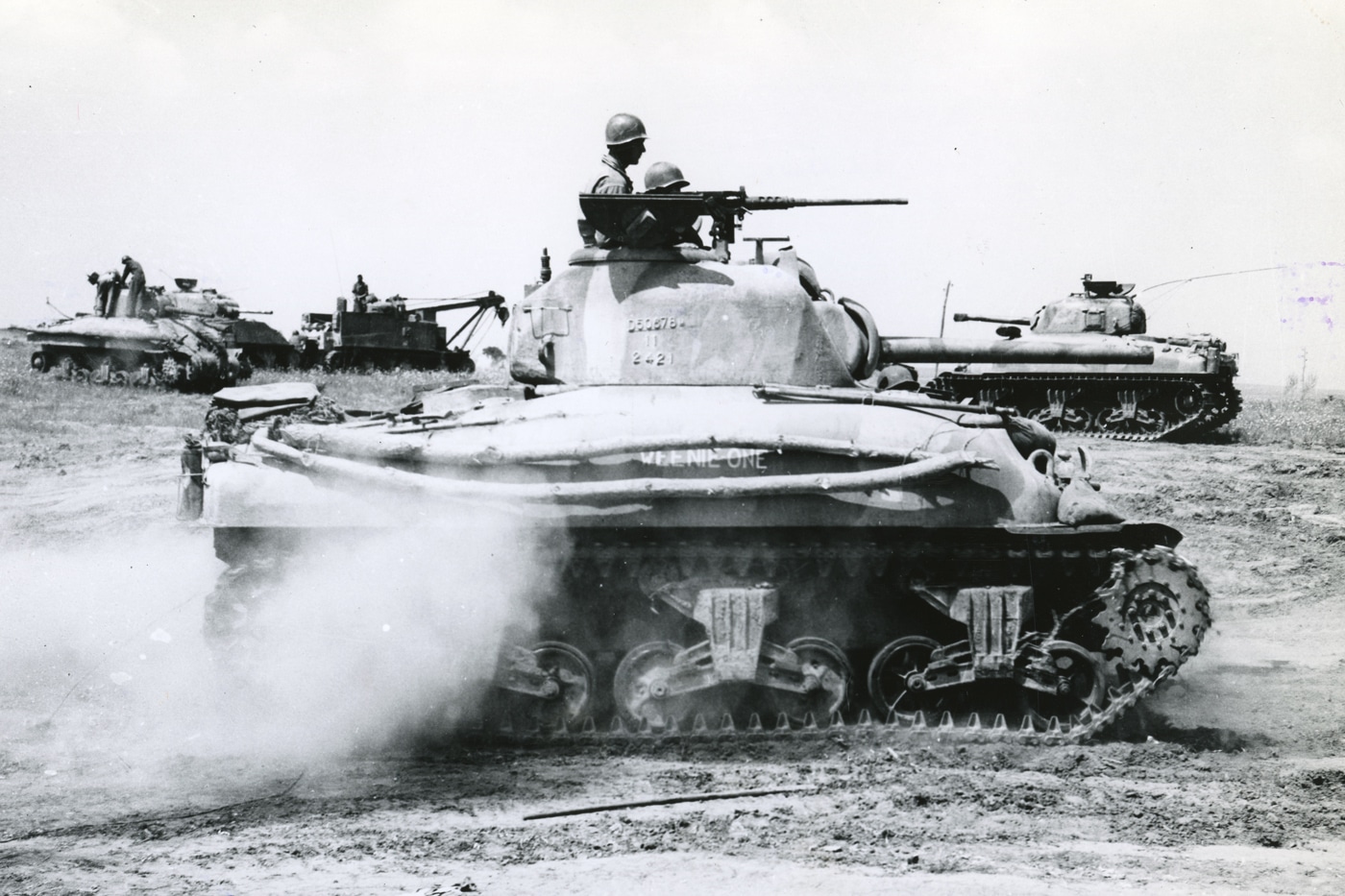 Sherman tank Weenie One heads to the front in Italy