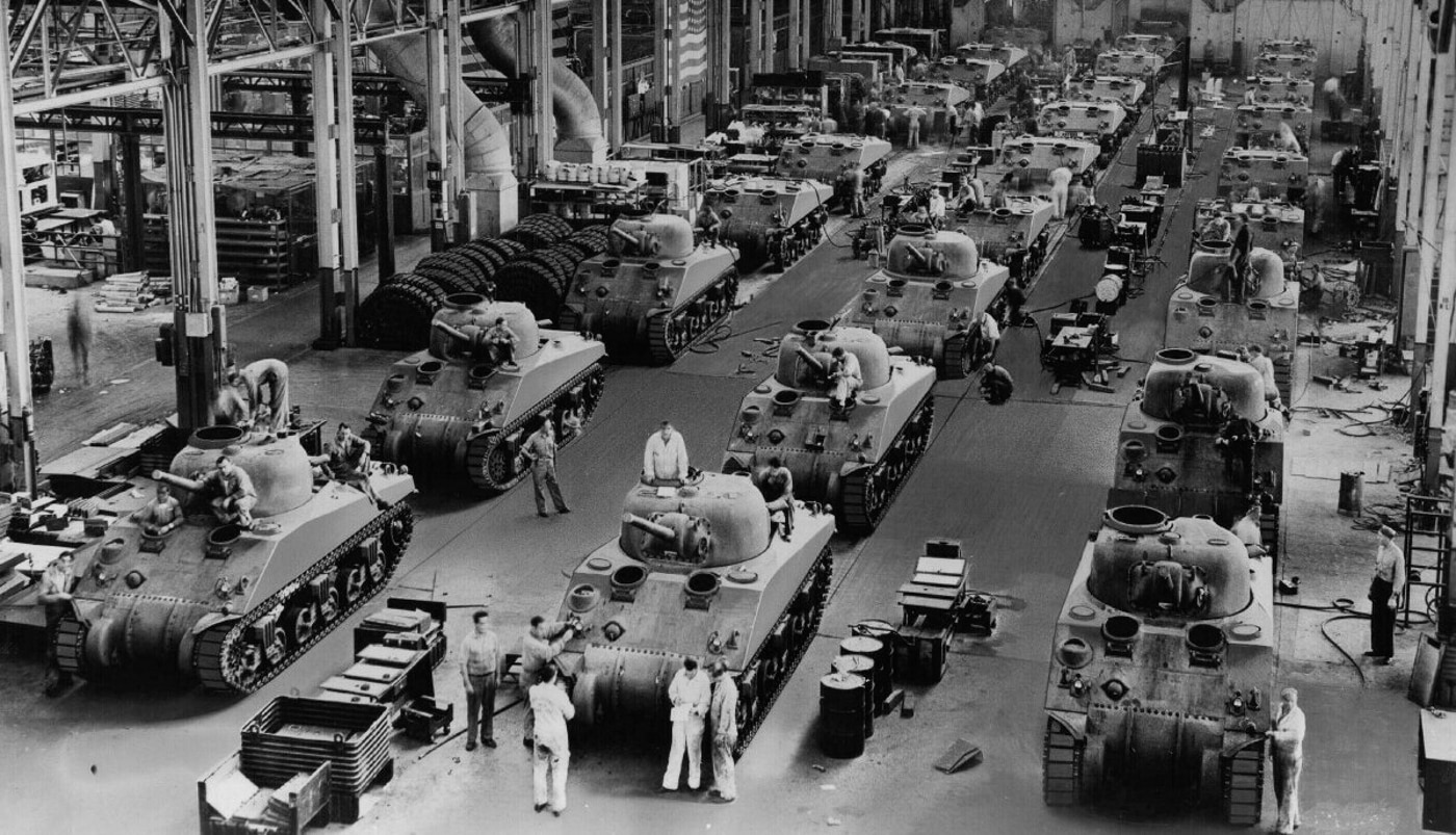 Sherman tank assembly line in World War II