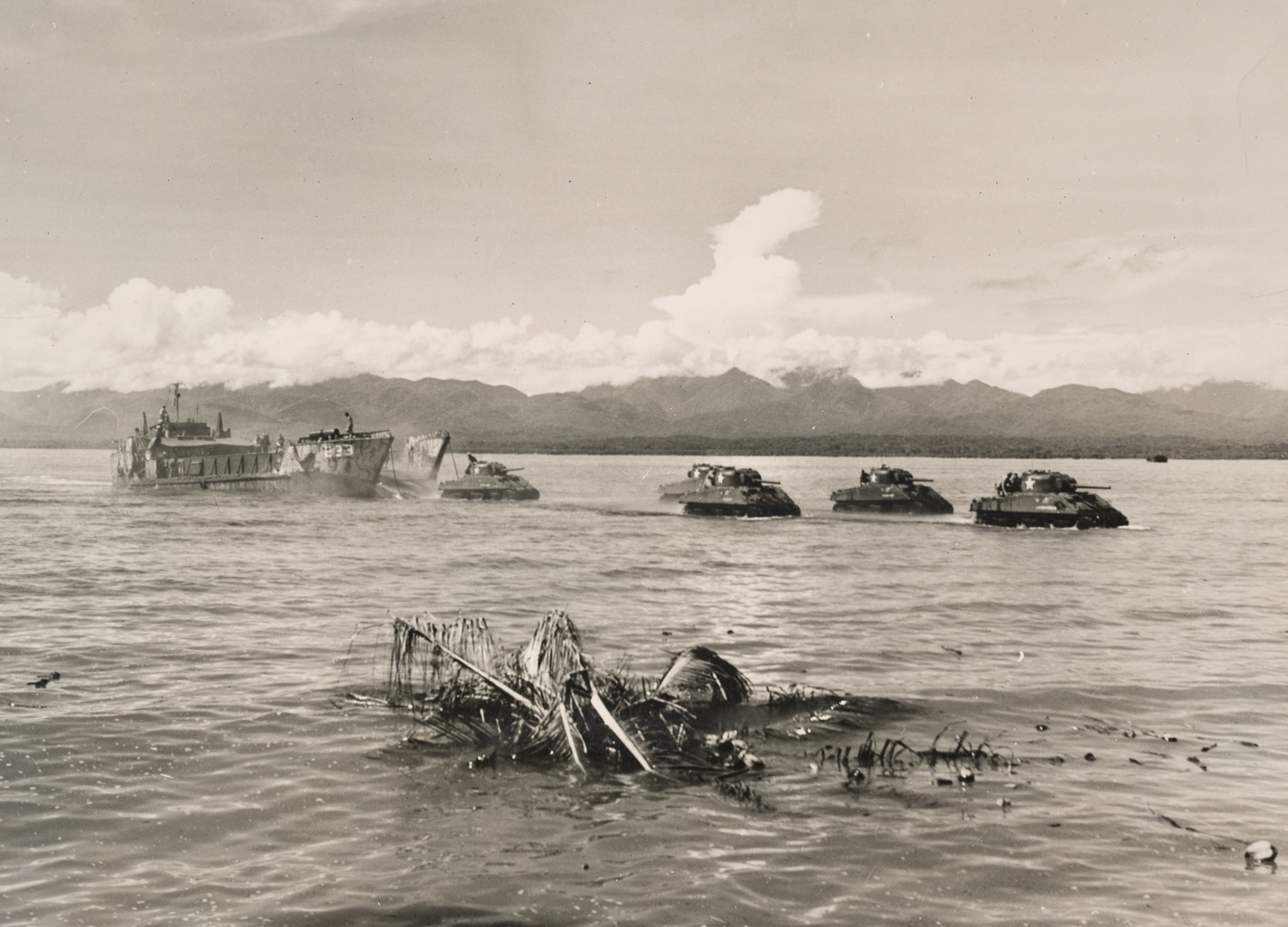 Sherman tanks land on Guadalcanal