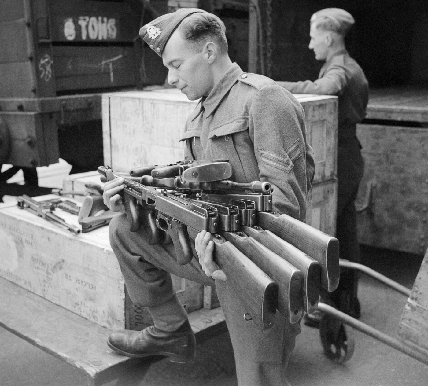 Thompson submachine guns arrive in England part of Lend Lease Deal