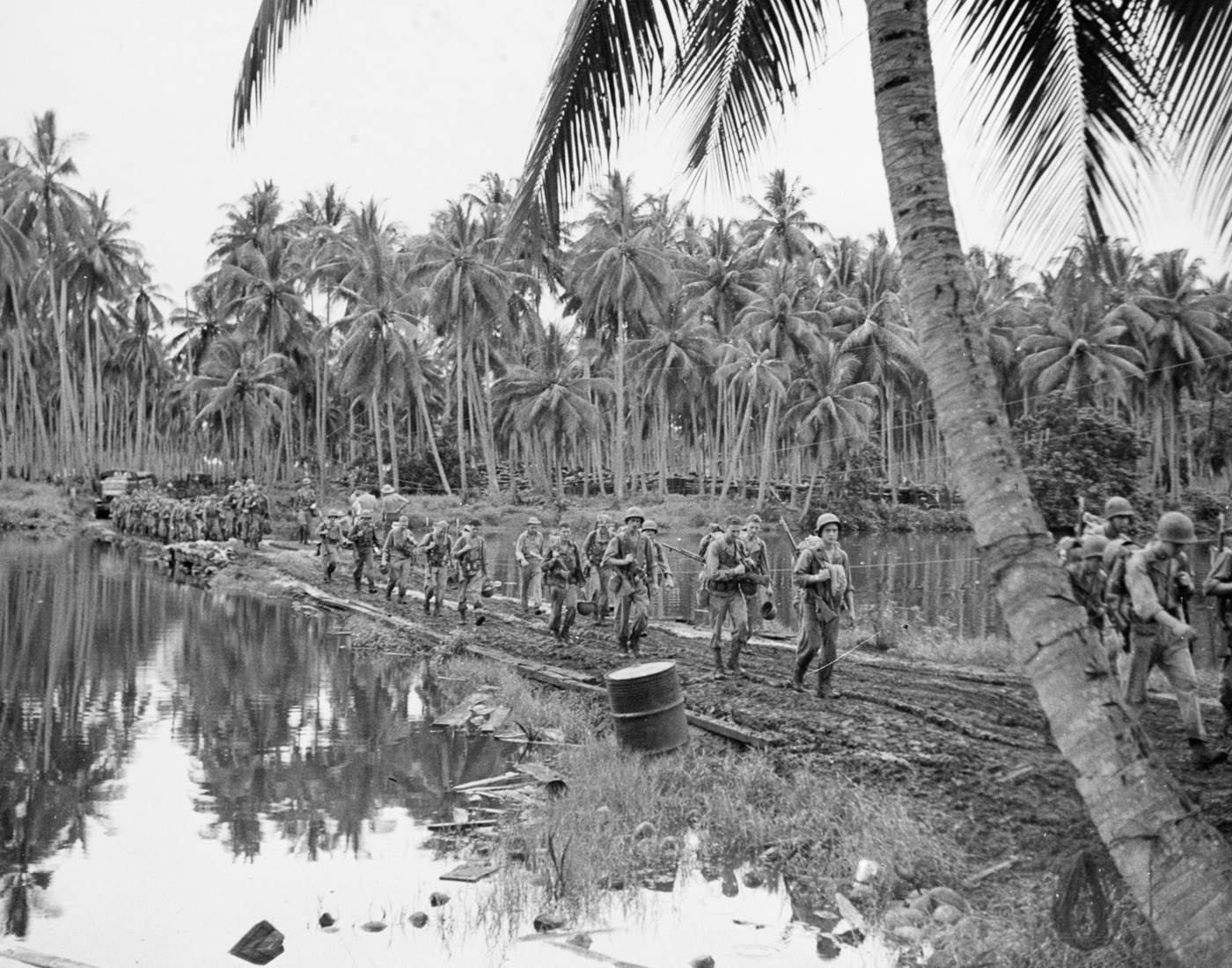 US Army units moving toward the front line on Guadalcanal