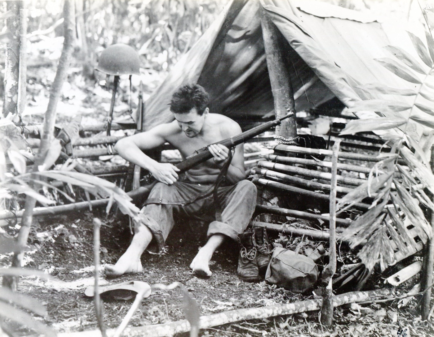 US Marine with his M1903 Springfield rifle on Guadalcanal
