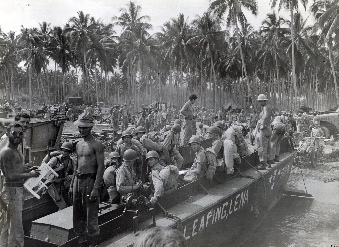 US Marines leave Guadalcanal via Higgins boats