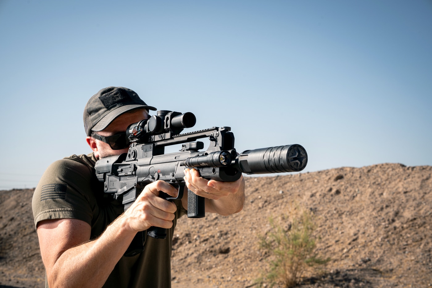 author shooting Springfield Armory Hellion rifle with attached JK Armament 172 PRO-KOR 556K suppressor