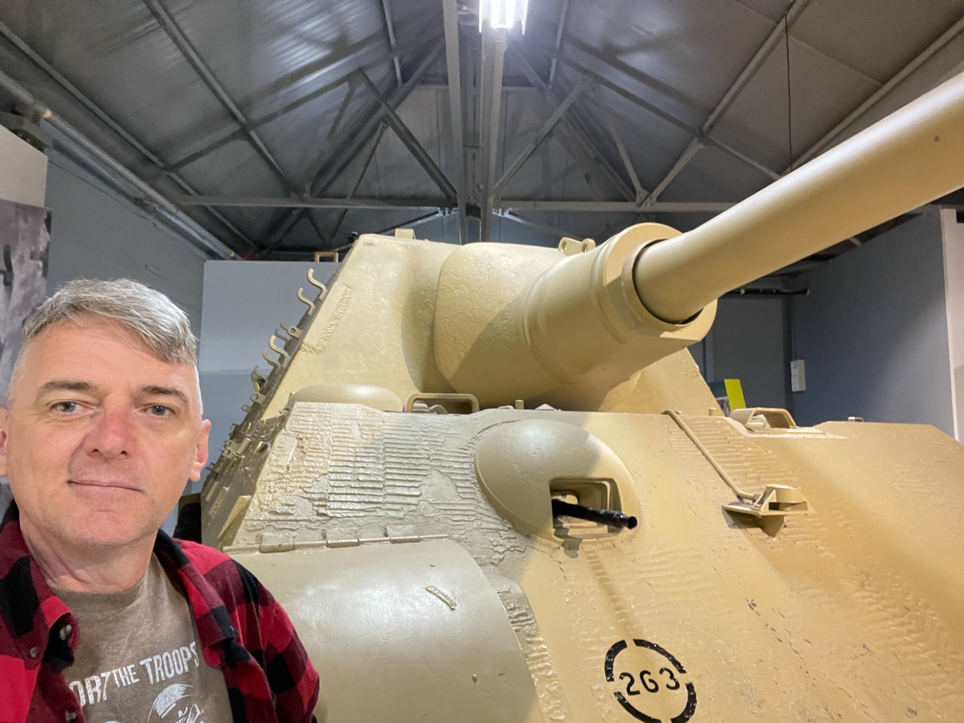 author standing with Jagdtiger at The Tank Museum