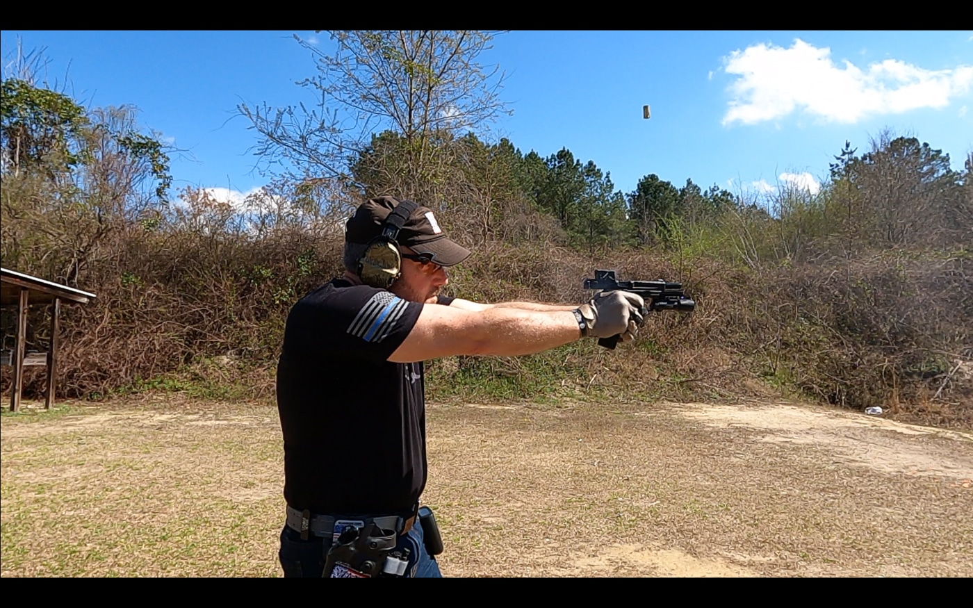 author testing the Echelon COA duty gun at outdoor range