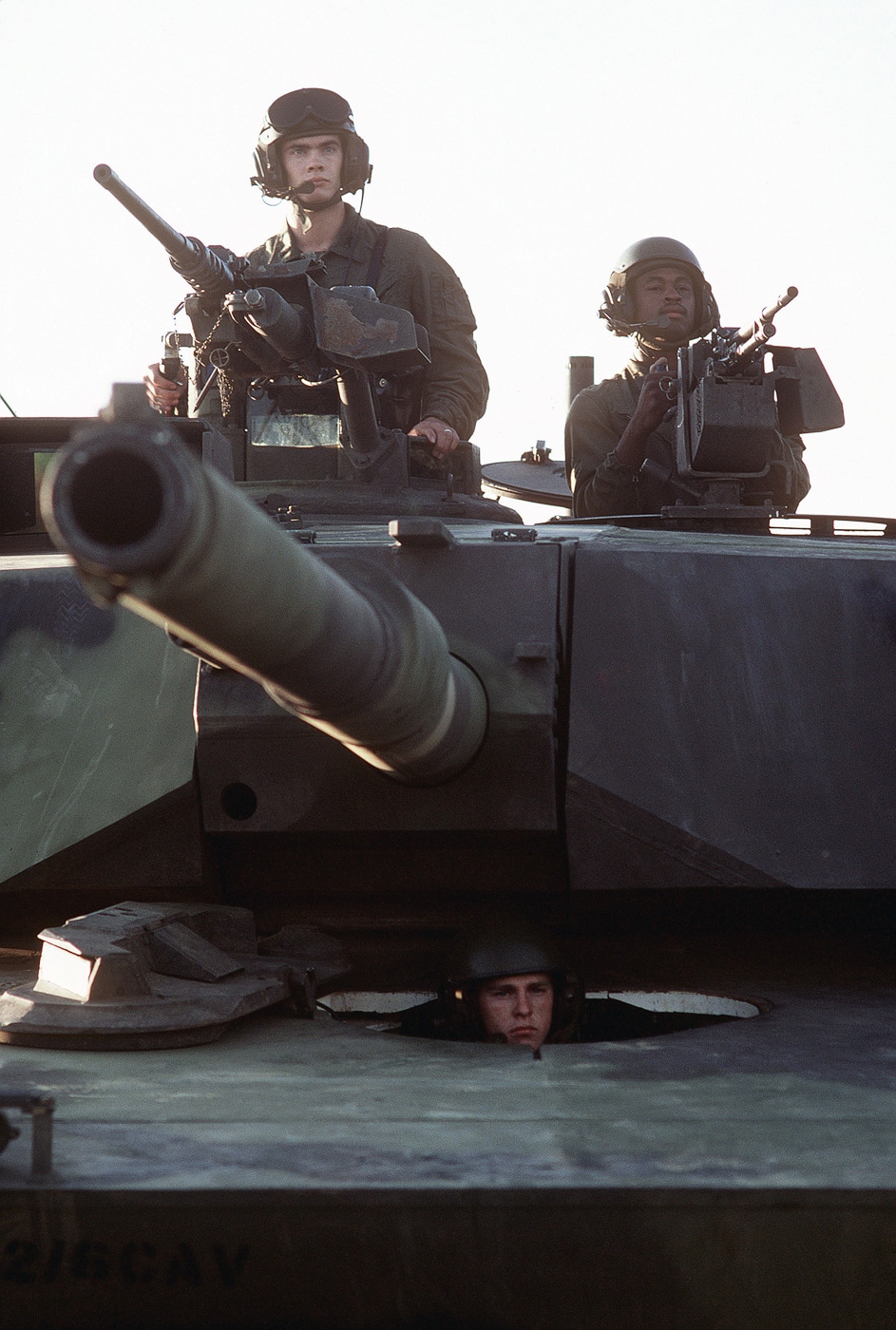 crew of M1 Abrams tank manning machine guns