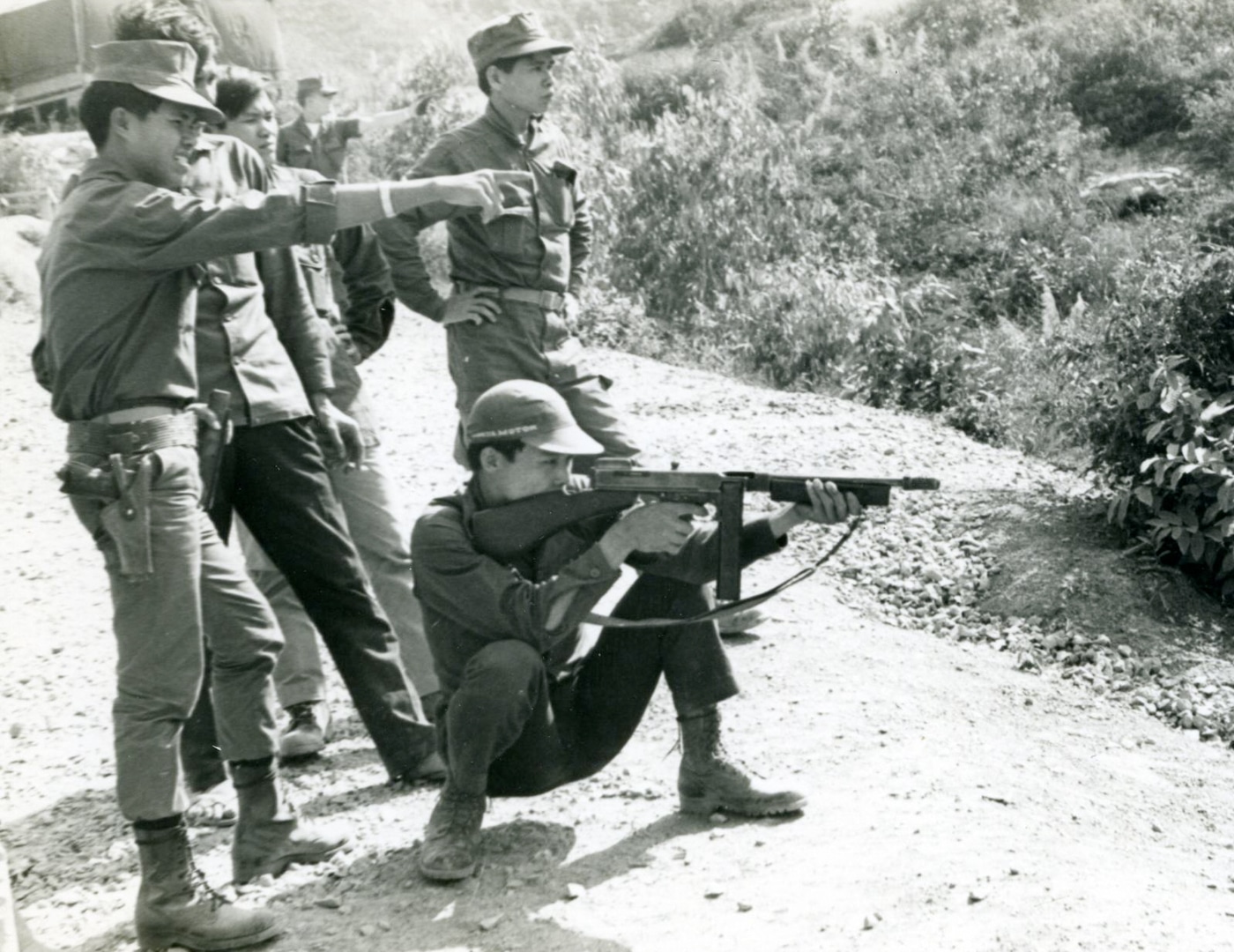 scouts conduct firearms training with Thompson SMG during the Vietnam War