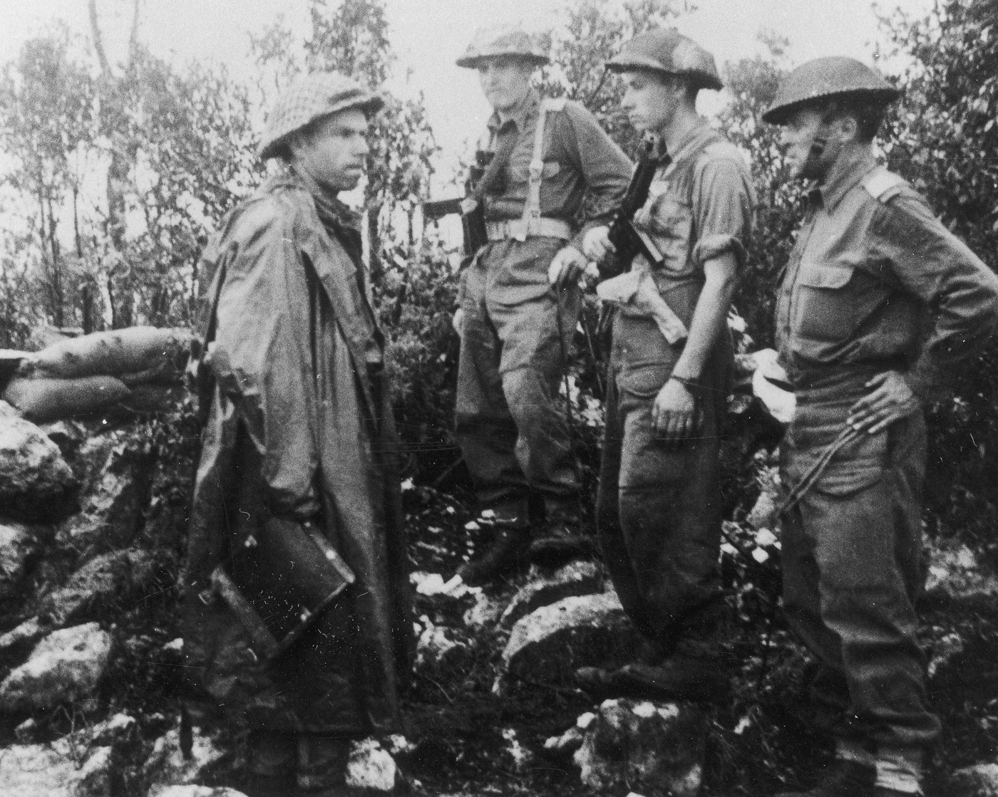 soldiers of the 2nd Polish Corps at a briefing before a combat operation armed with Thompson submachine guns