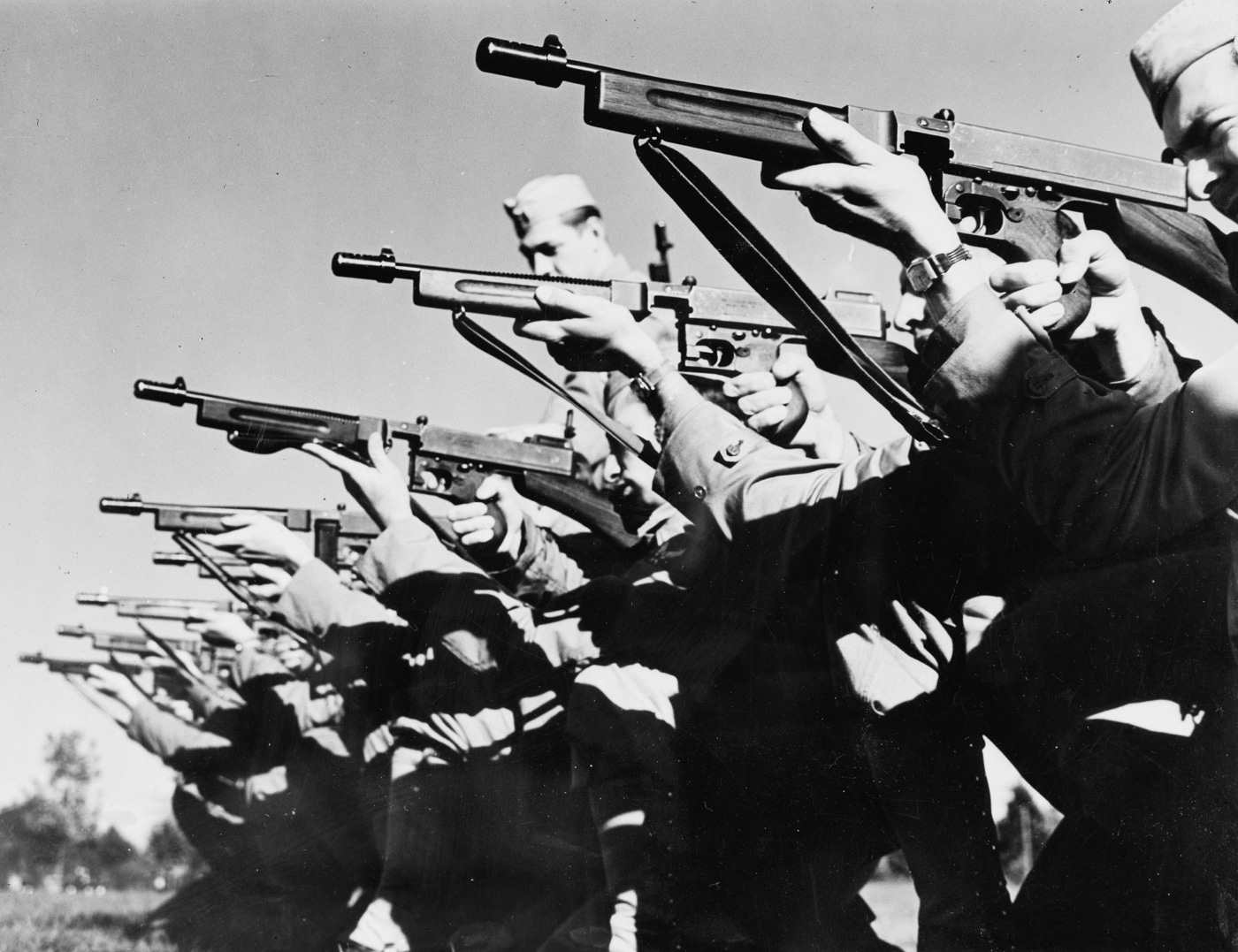 squadron firearms training with Thompson submachine guns at Mitchel Field New York