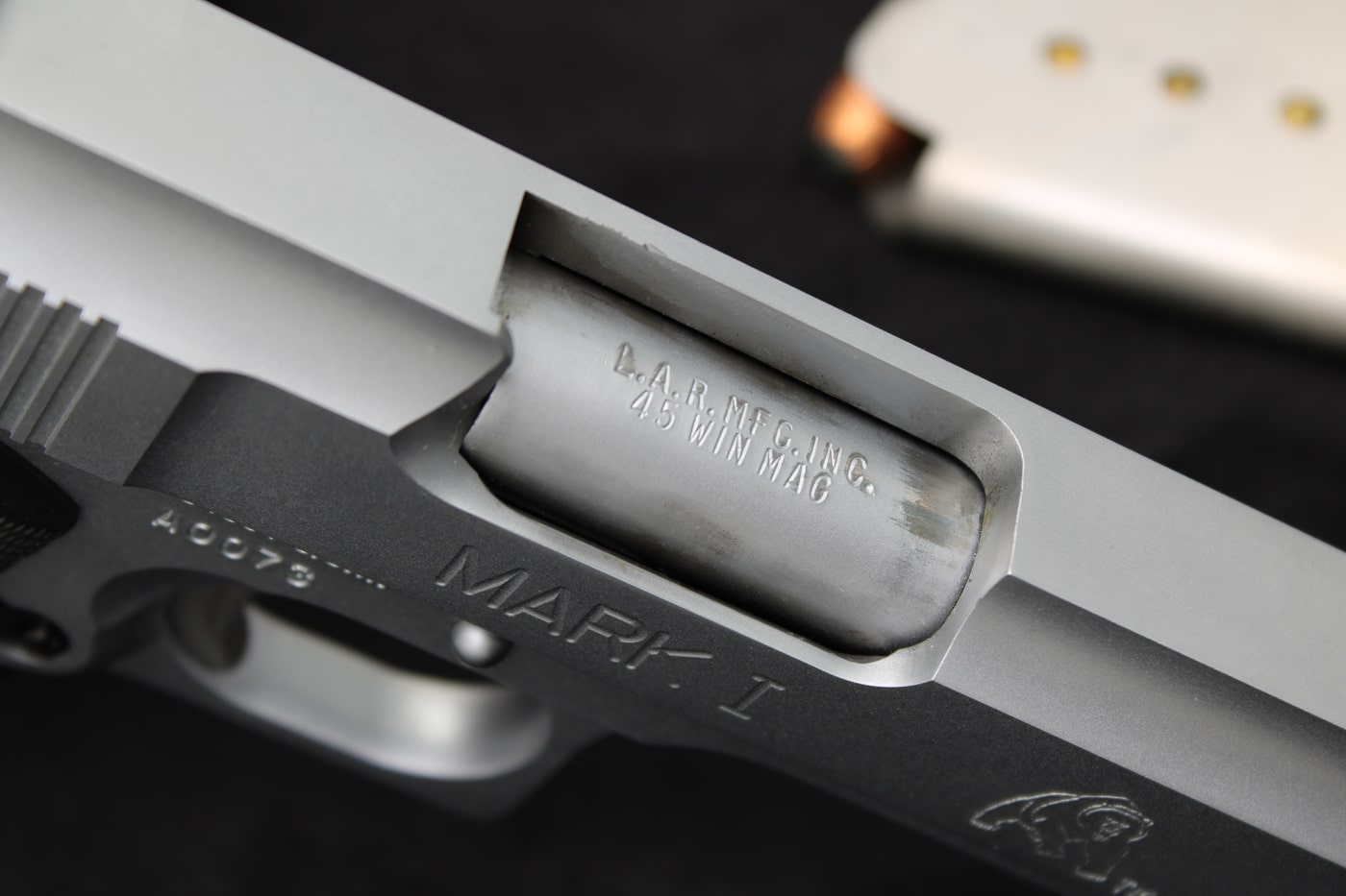 .45 Winchester Magnum chamber markings on LAR Grizzly barrel