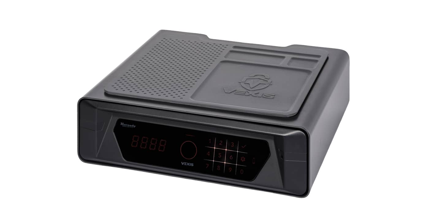 Hornady Vexis safe with lights off at night so you can sleep