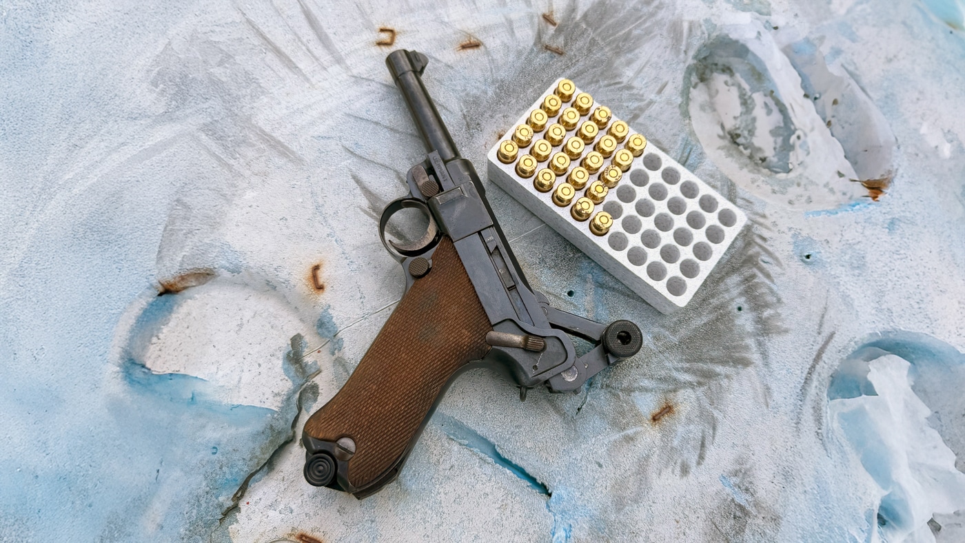 authors commercial Luger with ammo