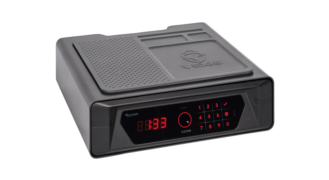 front of the Hornady Vexis safe with all controls lit up