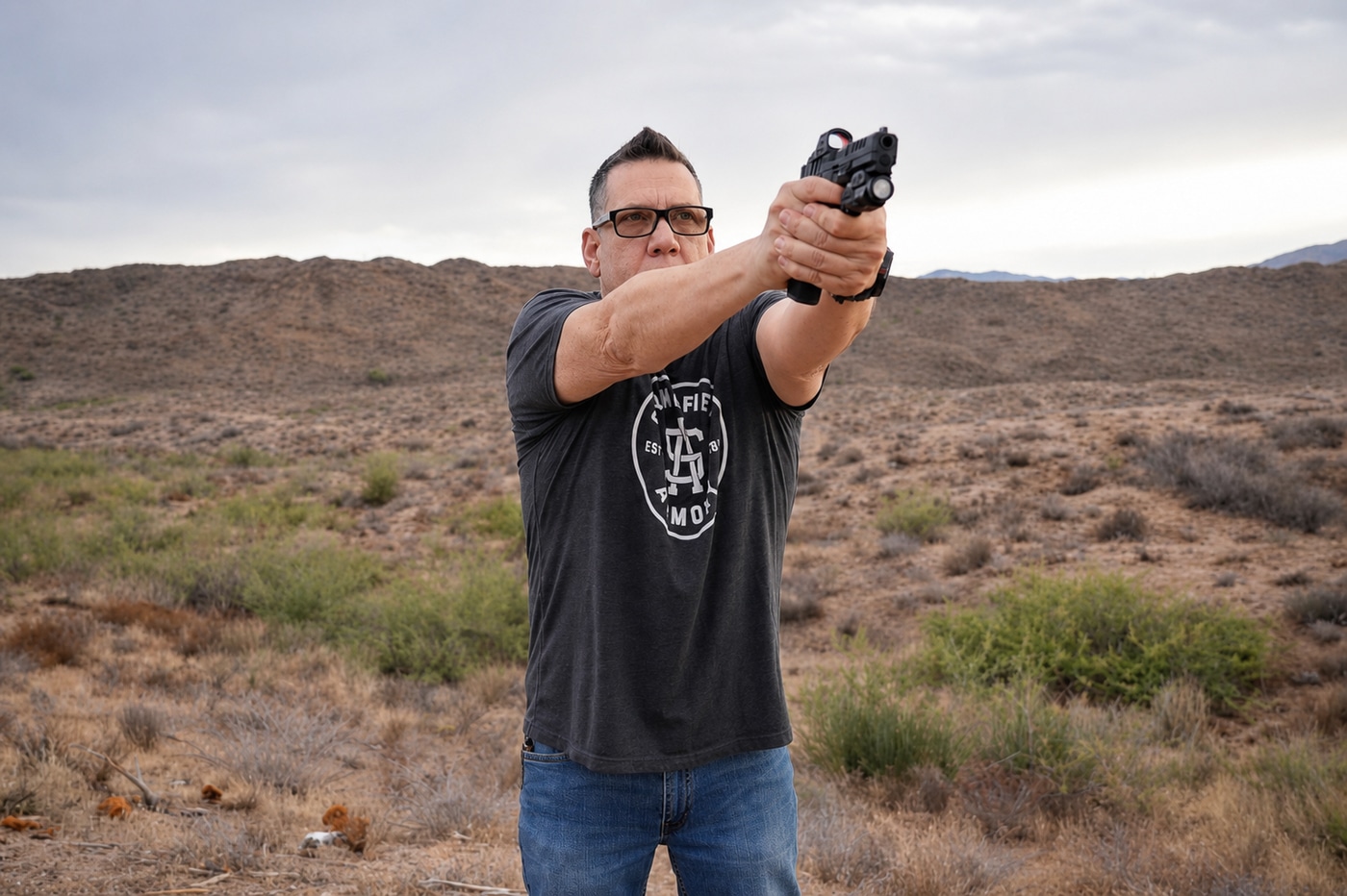 shooting the Springfield Armory Echelon pistol on an outdoor shooting range