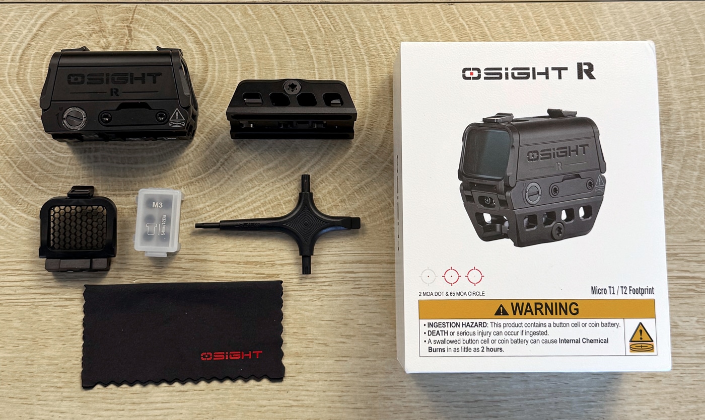 shown is the Osight R with everything that is included in the box when purchased