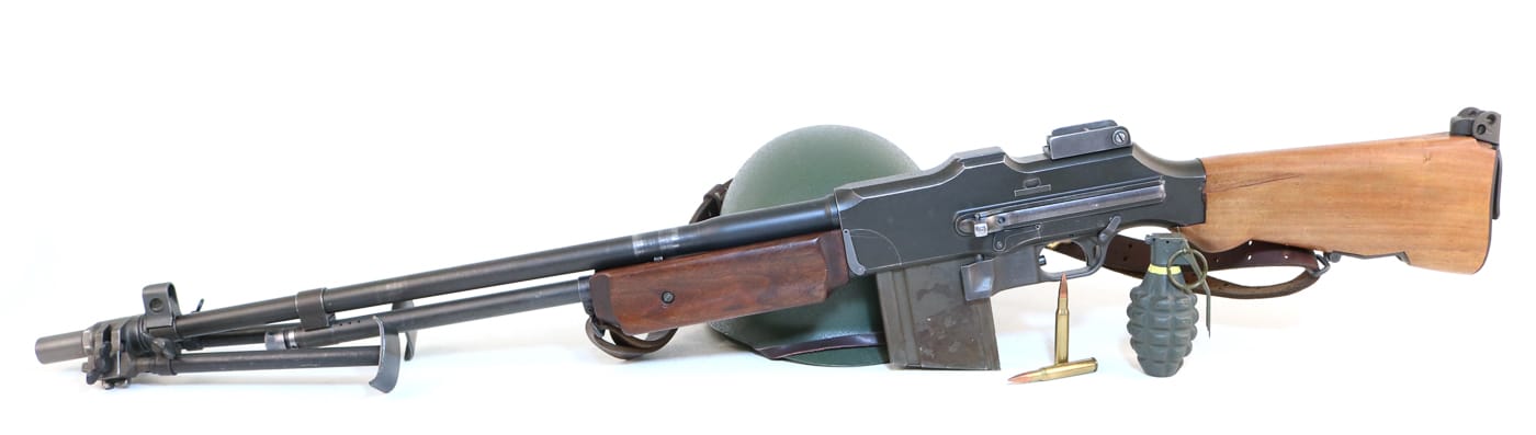 BAR with period correct US helmet and hand grenade