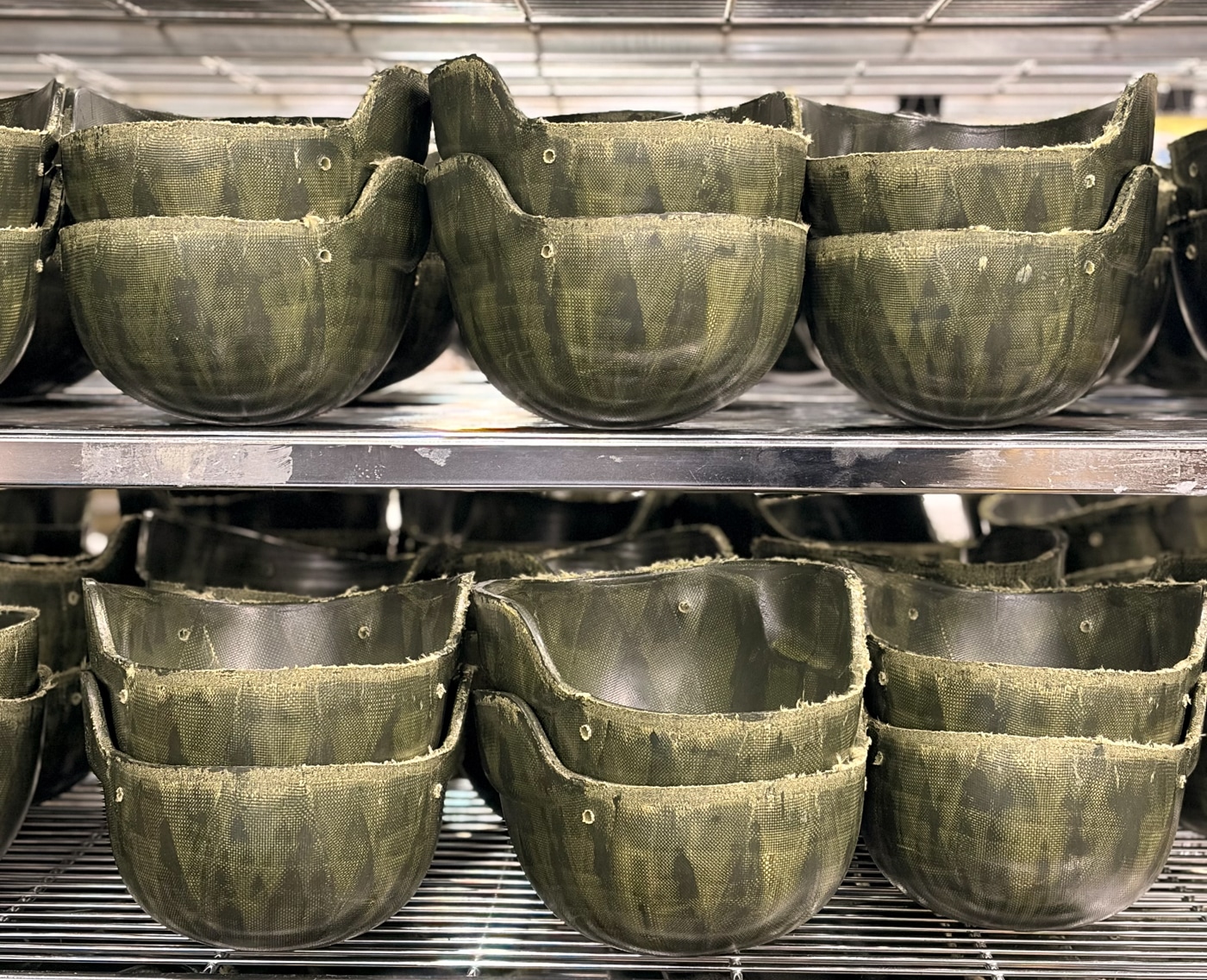 Safariland helmets during the manufacturing process