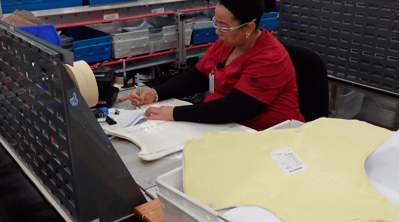 Safariland soft body armor during the assembly process