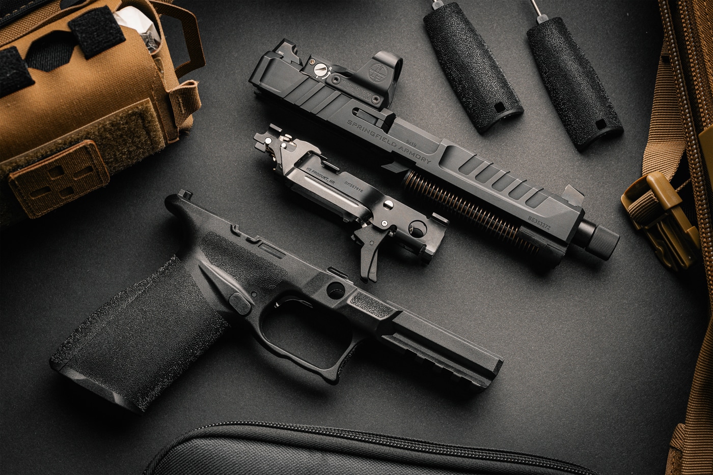 Springfield Armory Echelon field stripped showing the COG frame and slide assembly