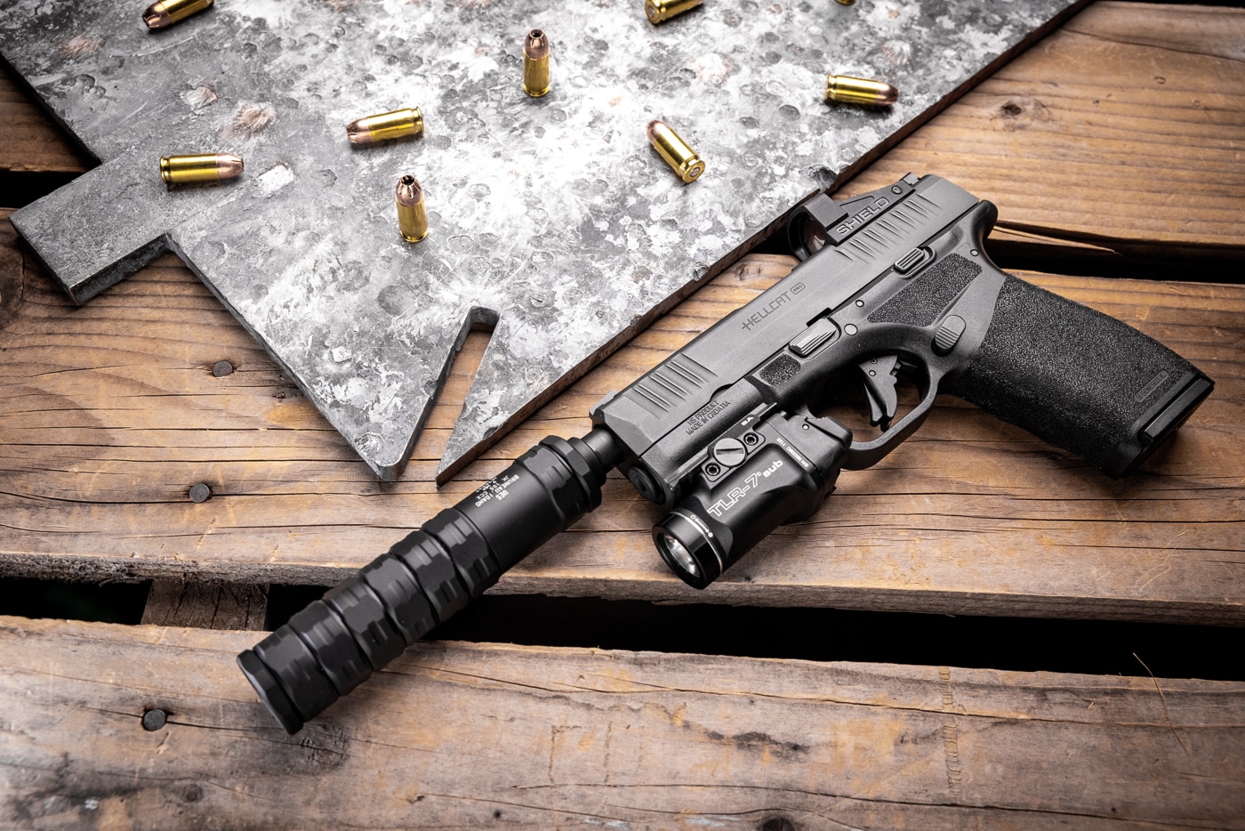 Springfield Armory Hellcat Pro equipped with sound suppressor
