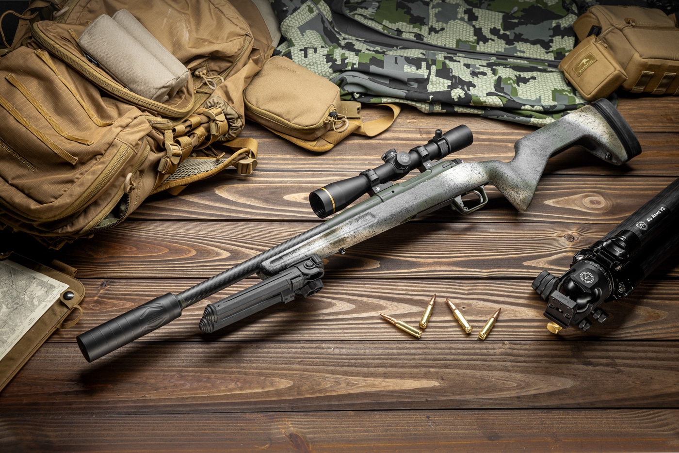 Springfield Armory Redline bolt action rifle fitted with sound suppressor for hunting