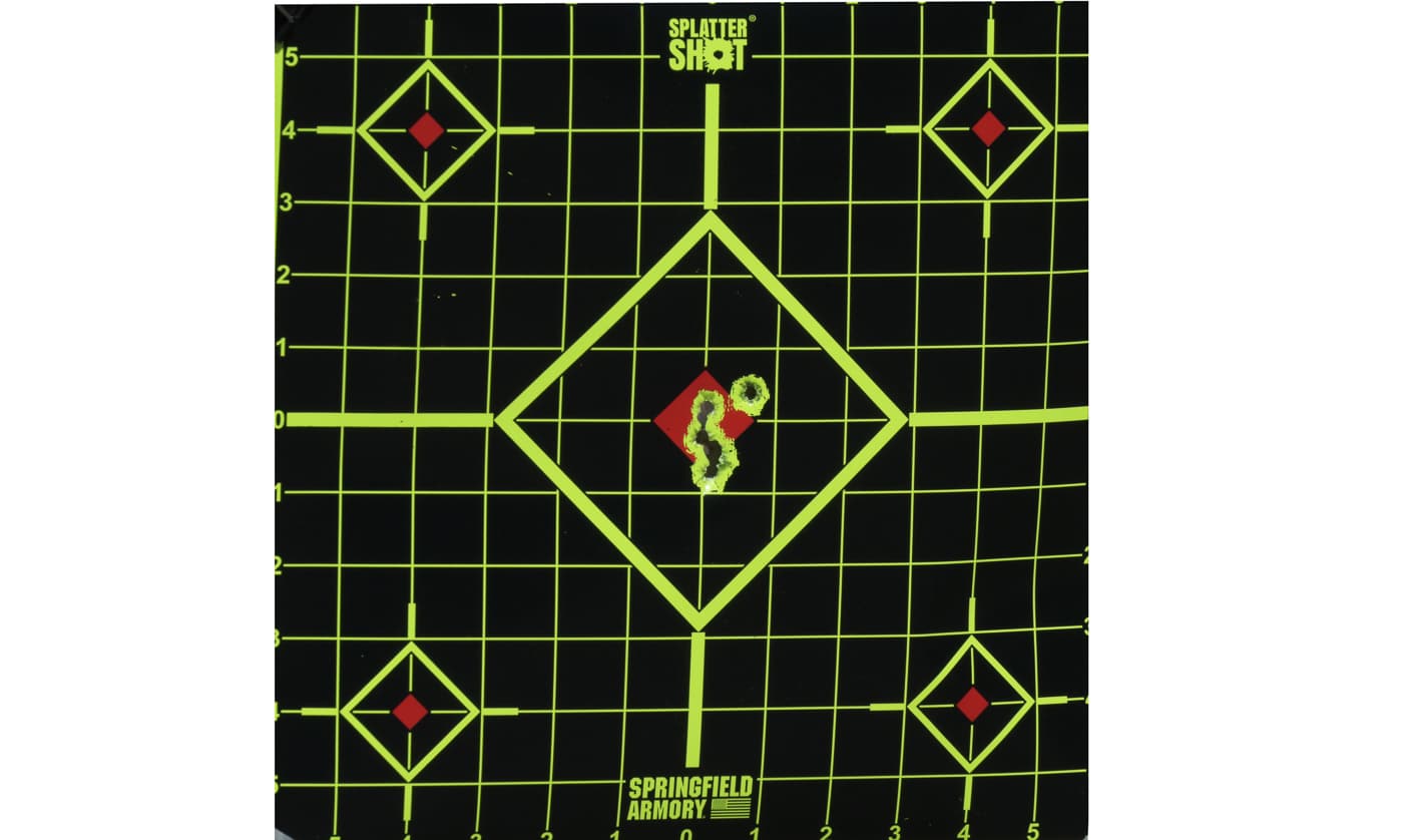Springfield Armory SA-35 polished blue pistol shot the best group with Federal 115-grain ball ammo