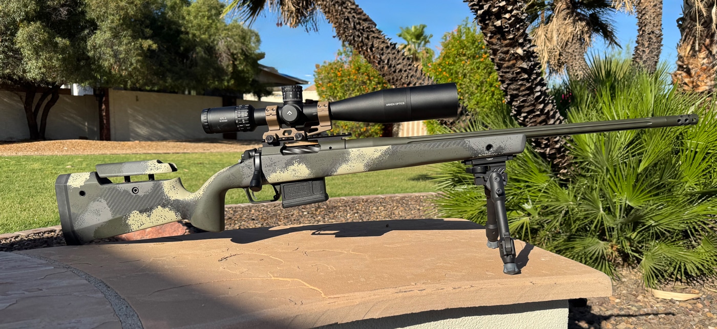 Springfield Armory Waypoint rifle equipped by the author for long range shooting including a scope and bipod