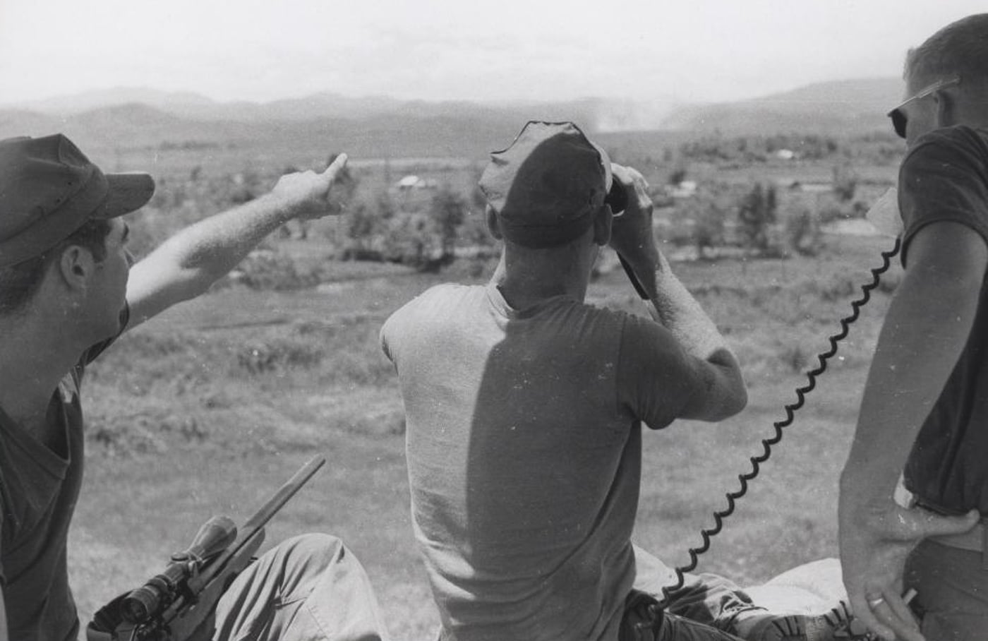 US Marine sniper team calls in an air strike during the Vietnam War
