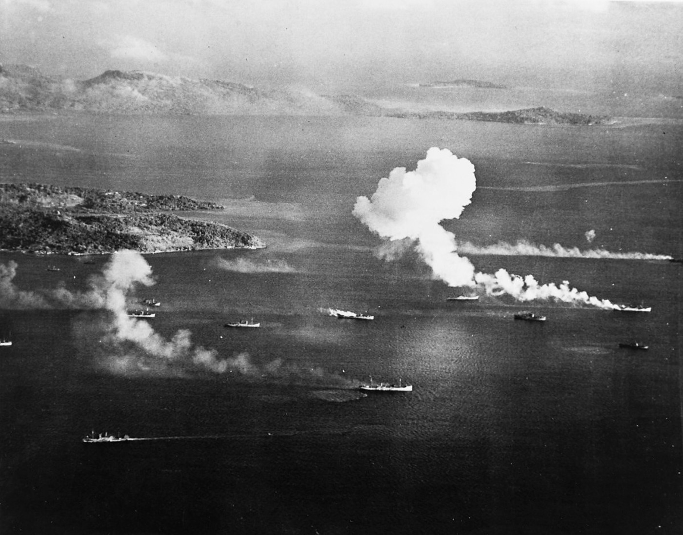 aerial view of Truk during Operation Hailstone