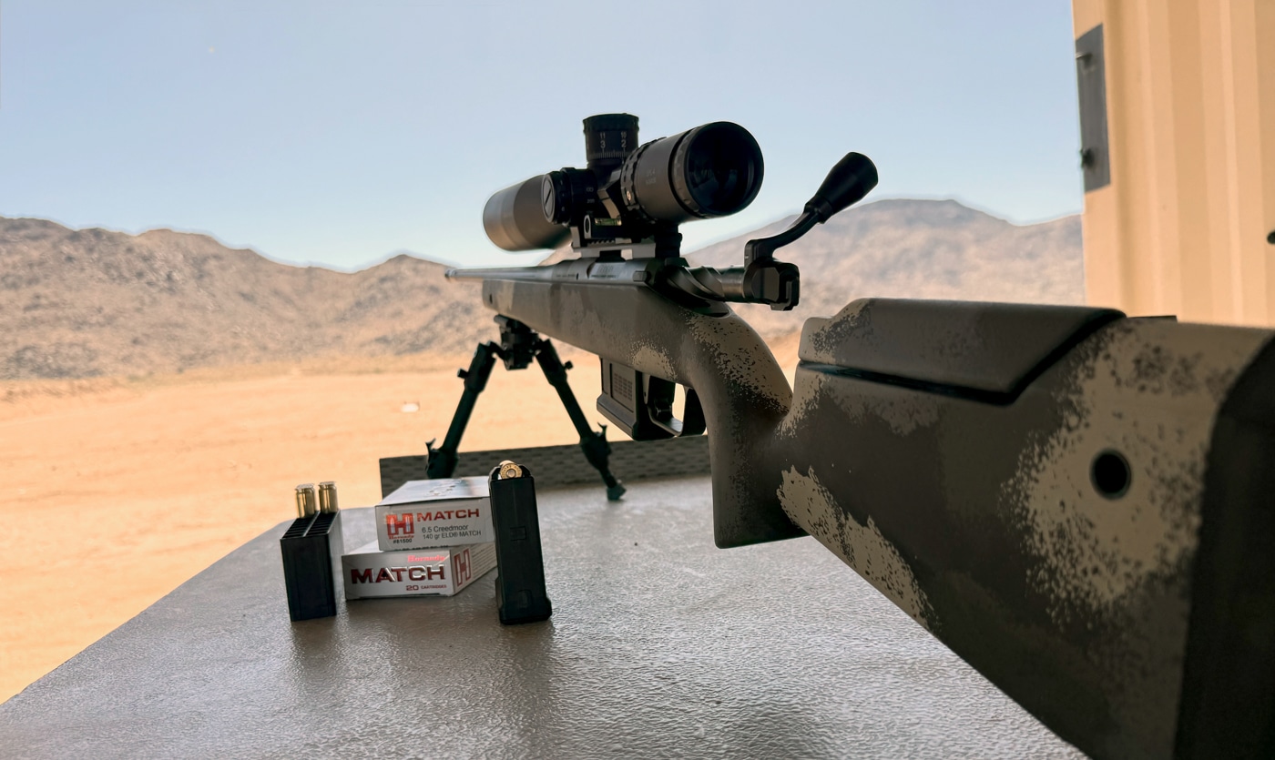 view of the target from the shooting bench at 1000 yards